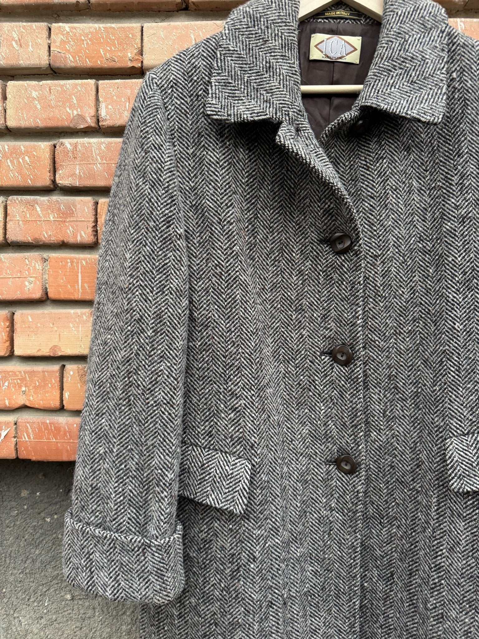 🧥 Palton Vintage Damă Gri Texturat din Lână Virgină – IT 45 (M/L) - anbracaminte