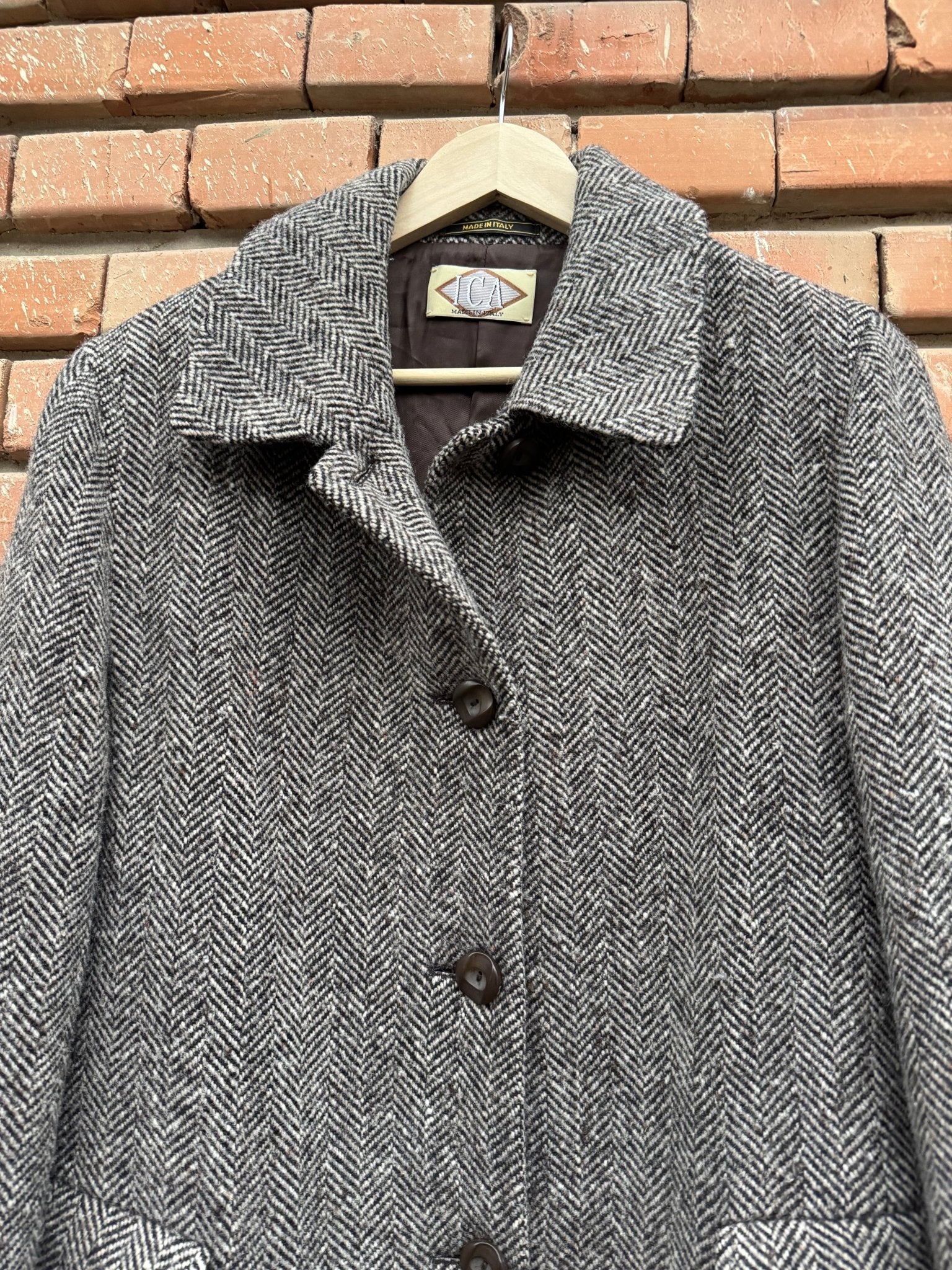 🧥 Palton Vintage Damă Gri Texturat din Lână Virgină – IT 45 (M/L) - anbracaminte