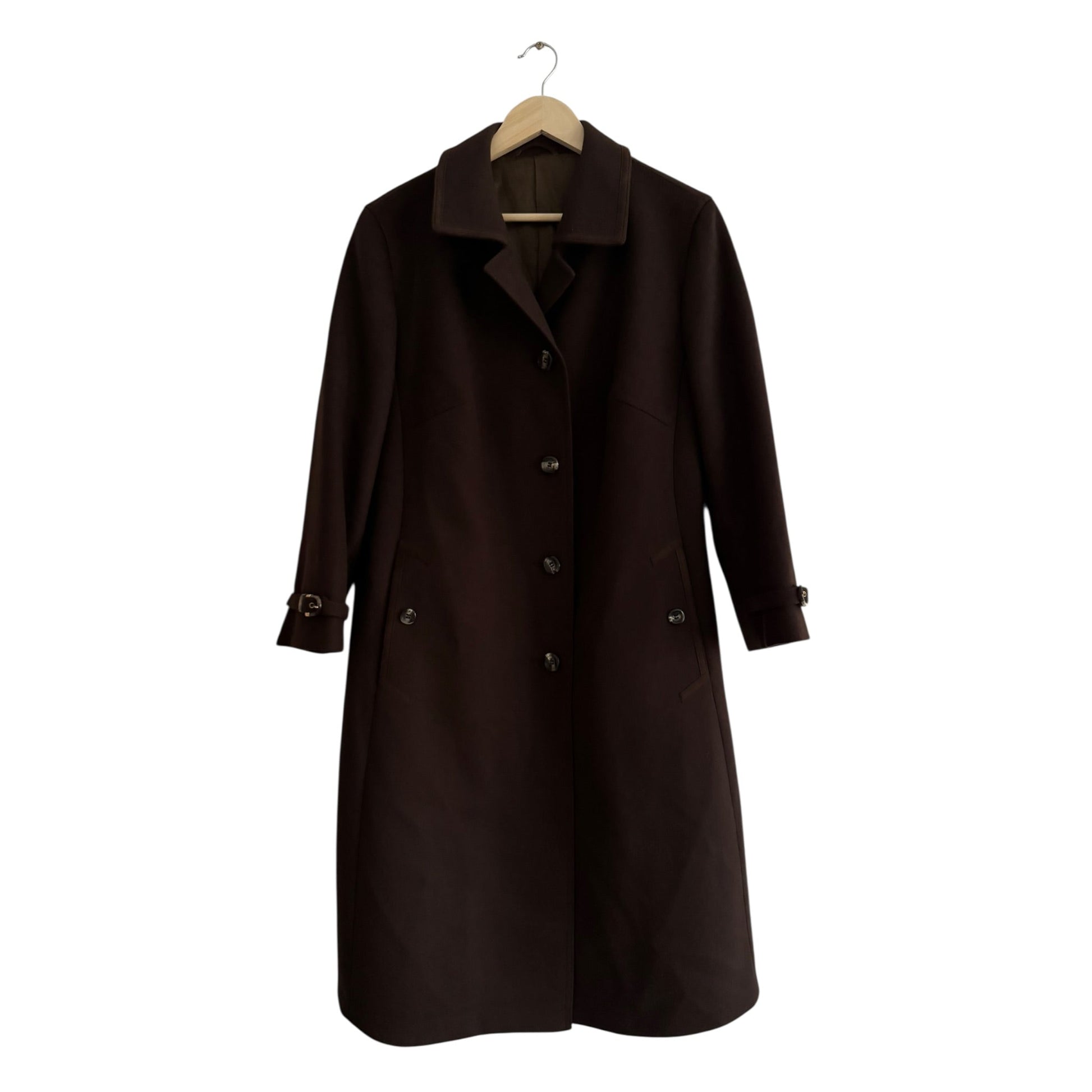 🧥 Palton Vintage Damă Maro Închis din Lână Virgină cu Barete la Mâneci – M/L - anbracaminte