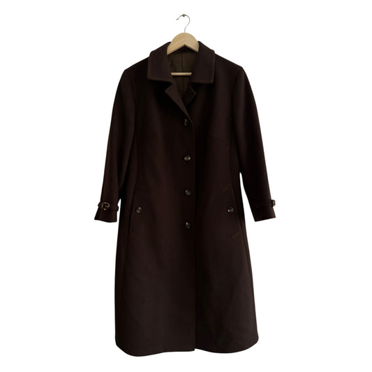 🧥 Palton Vintage Damă Maro Închis din Lână Virgină cu Barete la Mâneci – M/L - anbracaminte