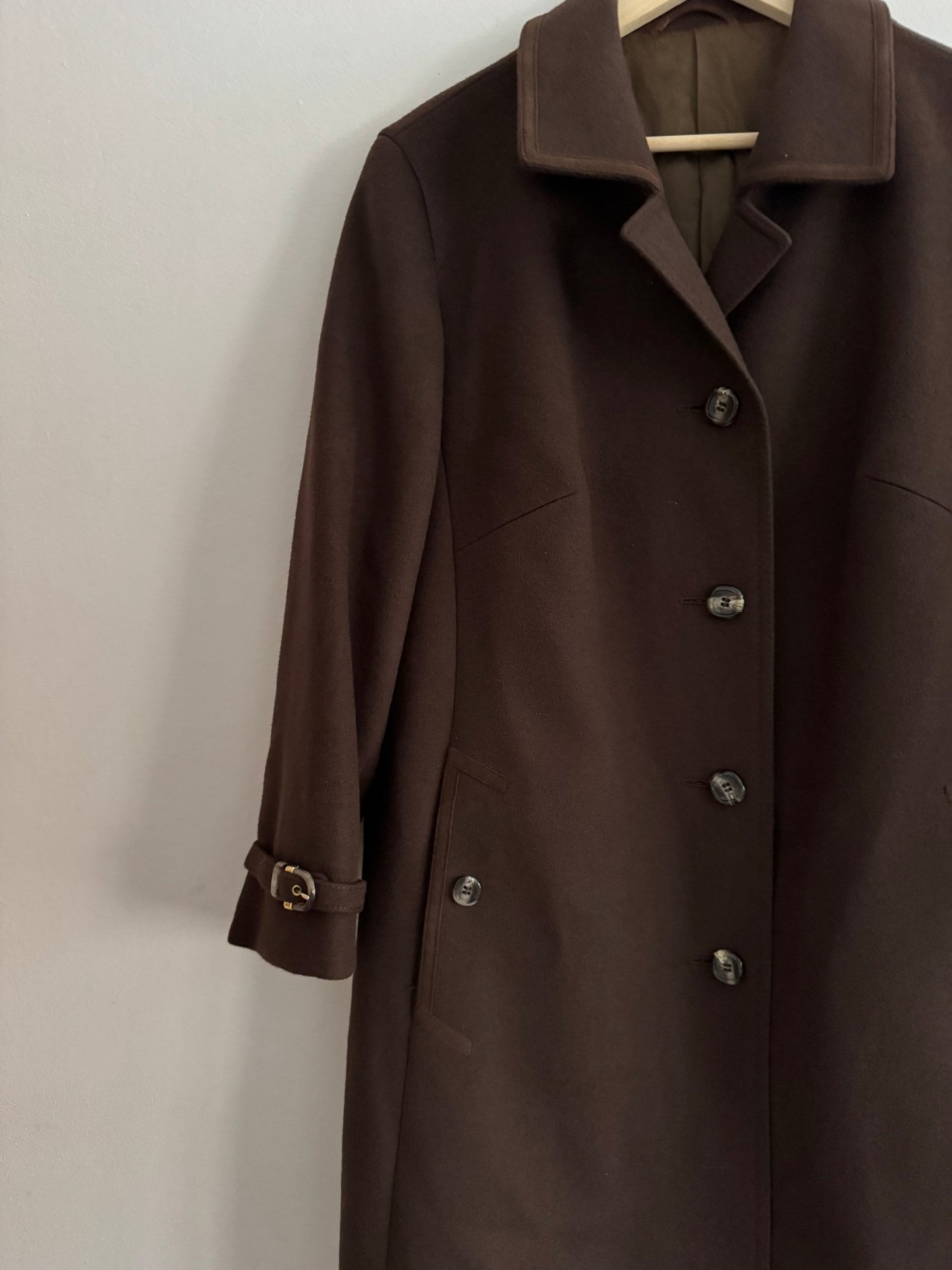 🧥 Palton Vintage Damă Maro Închis din Lână Virgină cu Barete la Mâneci – M/L - anbracaminte