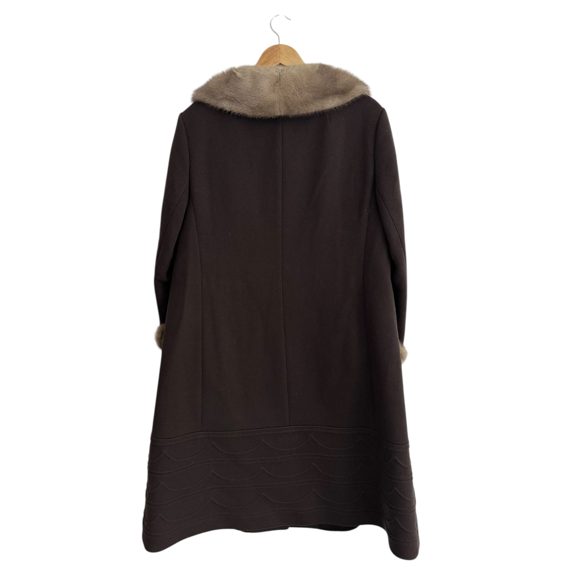🧥 Palton Vintage din Lână Virgină Maro Închis cu Blană Naturală – L/XL Femei - anbracaminte