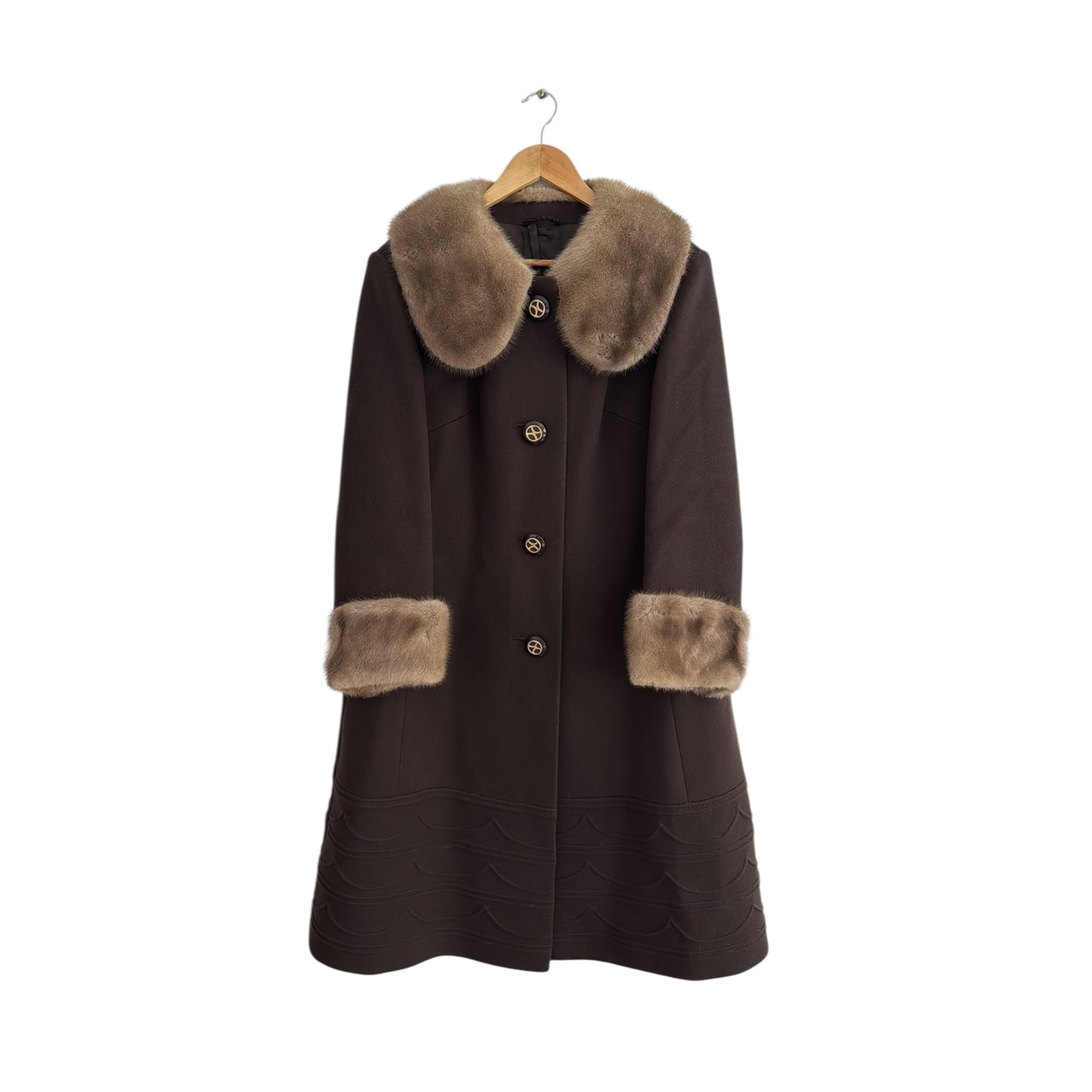 🧥 Palton Vintage din Lână Virgină Maro Închis cu Blană Naturală – L/XL Femei - anbracaminte