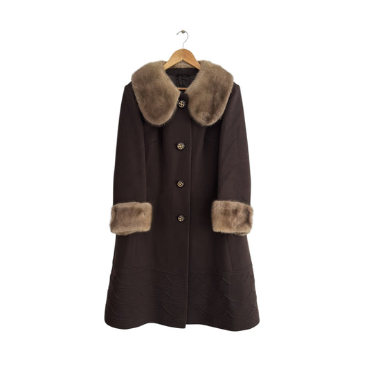 🧥 Palton Vintage din Lână Virgină Maro Închis cu Blană Naturală – L/XL Femei - anbracaminte