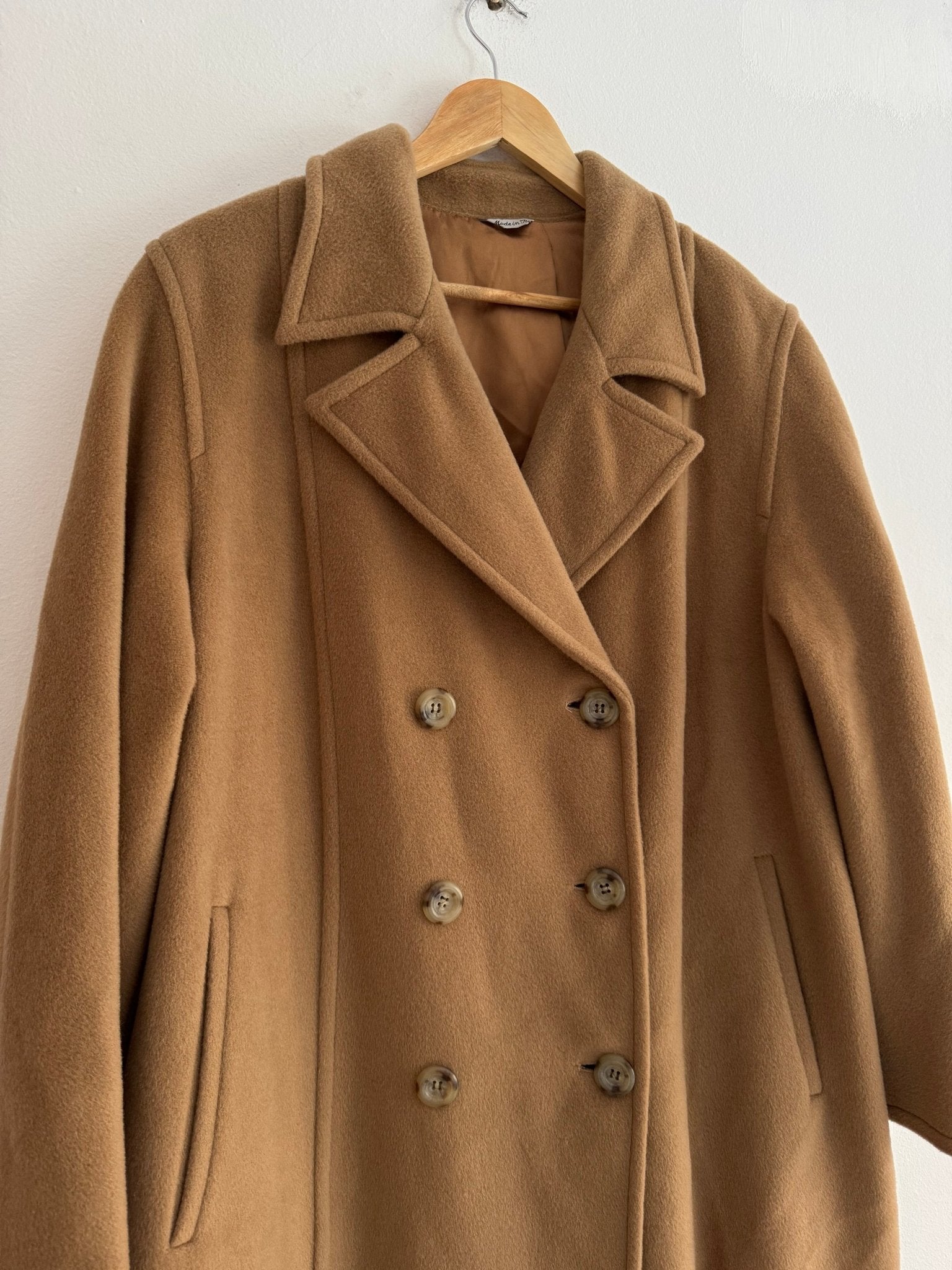 🐫 Palton Vintage Double Breasted Camel din Lână Virgină și Cașmir – Femei (aprox. M/L) - anbracaminte