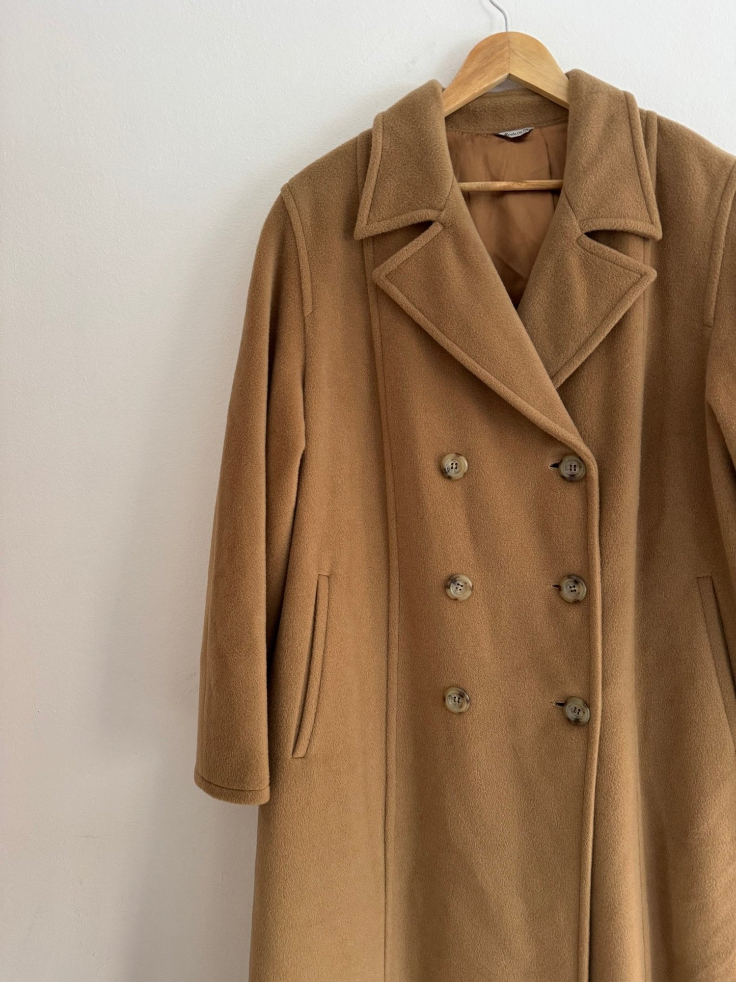 🐫 Palton Vintage Double Breasted Camel din Lână Virgină și Cașmir – Femei (aprox. M/L) - anbracaminte
