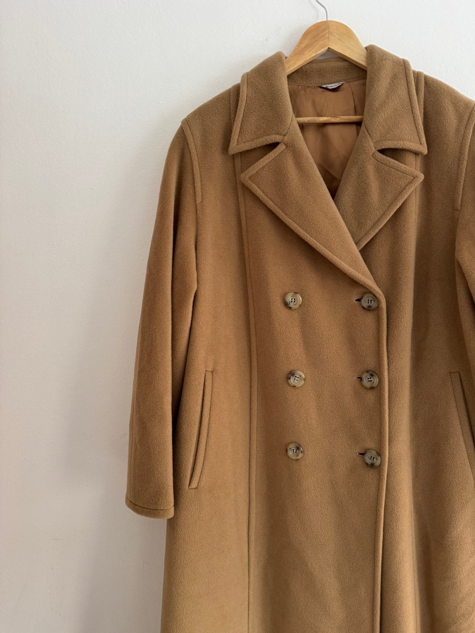 🐫 Palton Vintage Double Breasted Camel din Lână Virgină și Cașmir – Femei (aprox. M/L) - anbracaminte