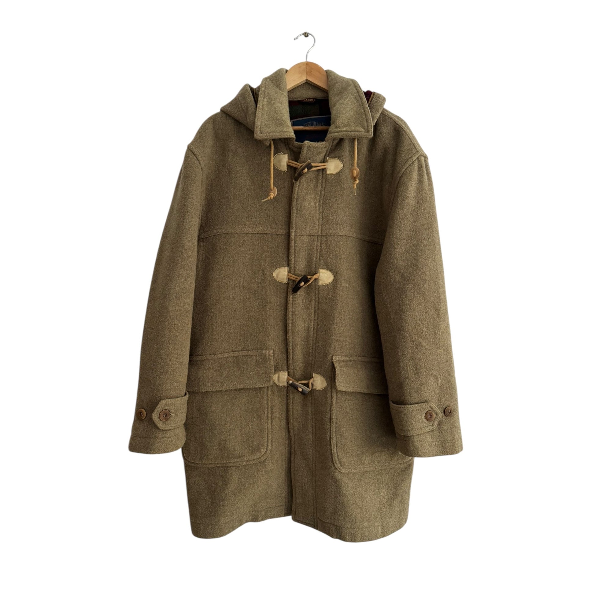 🧥 Palton Vintage Duffle Verde Deschis din Lână – EU 52 (XL Bărbați) - anbracaminte