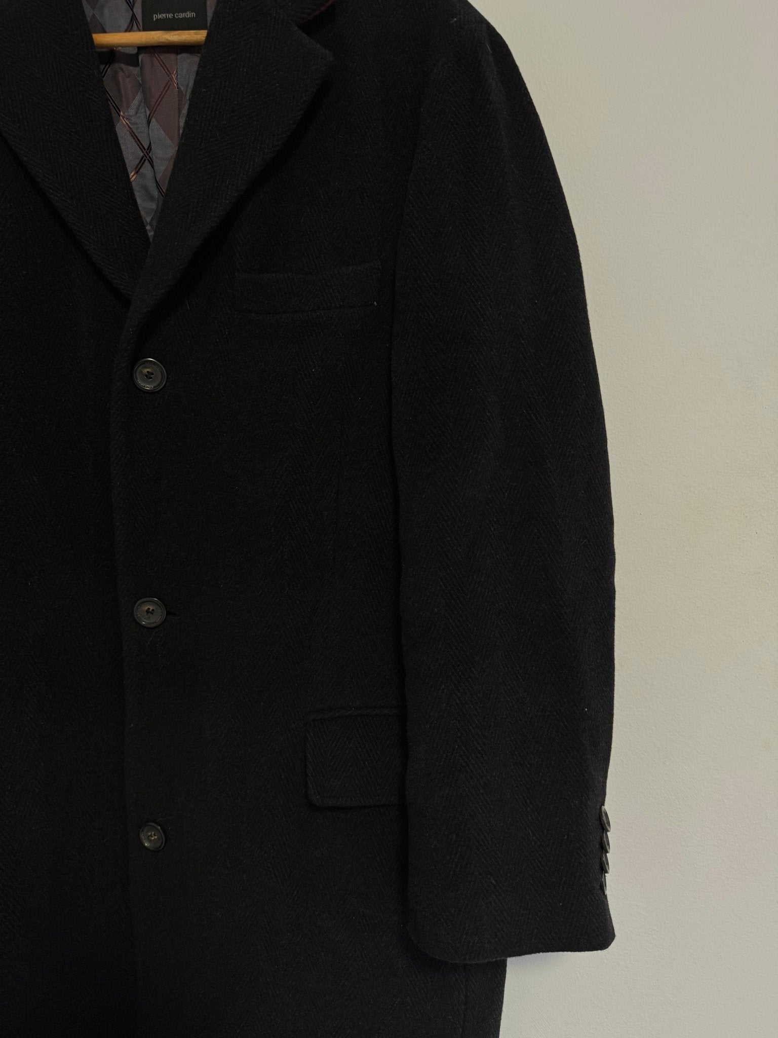 🧥 Palton Vintage Pierre Cardin Negru – Mărime L Bărbați - anbracaminte