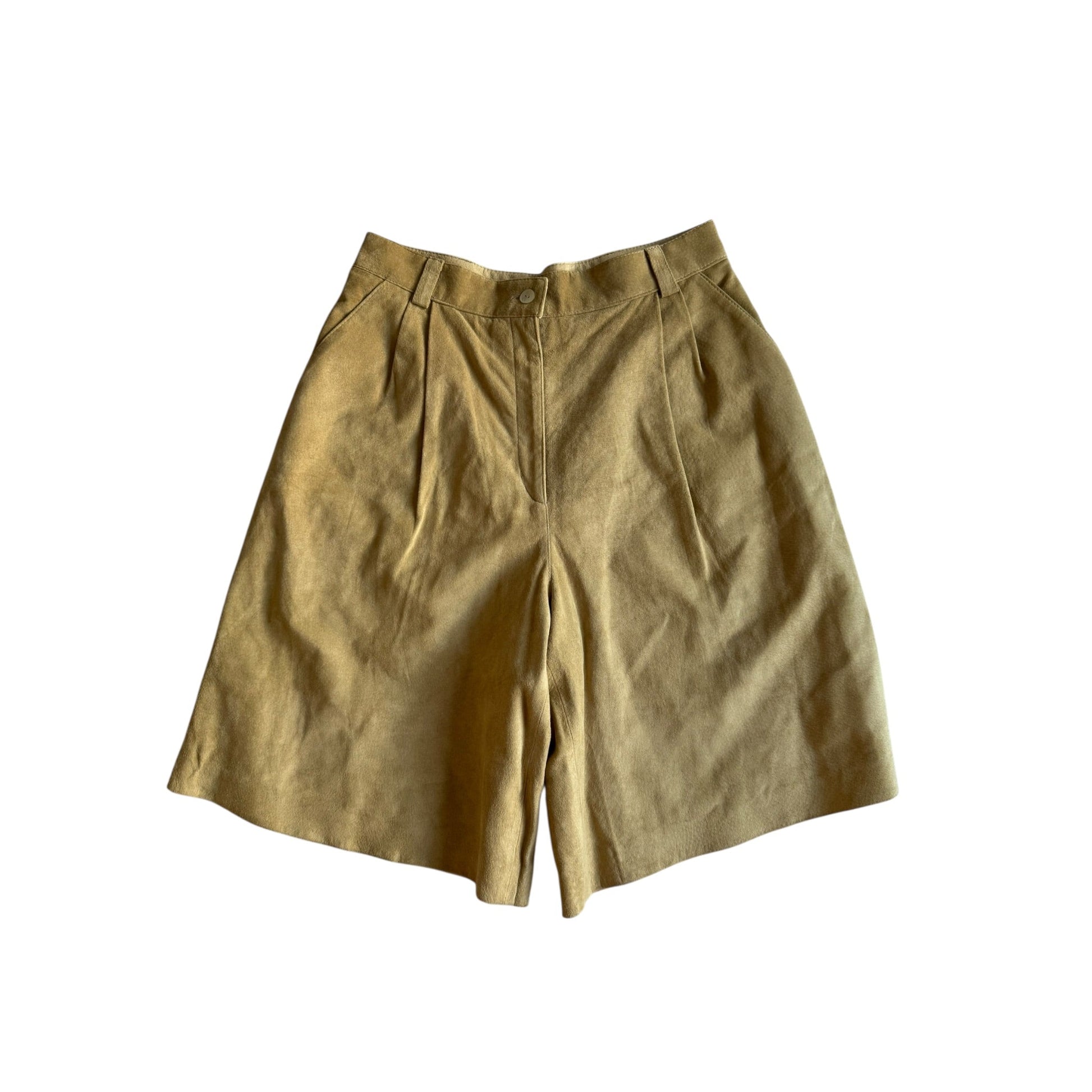 🍦 Pantaloni Scurți Vintage Damă din Piele Suede Crem – M / L (EU 40) - anbracaminte
