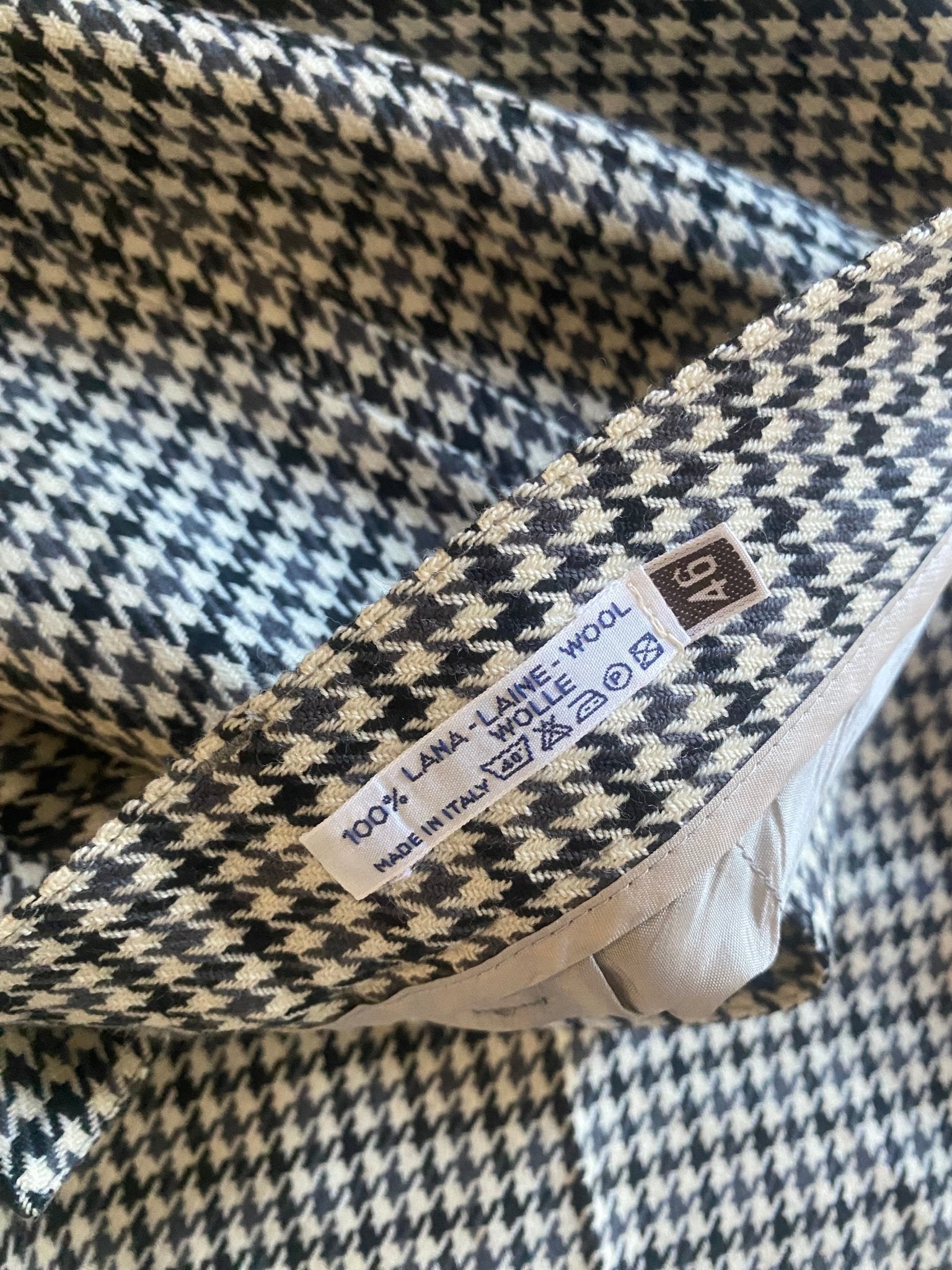 🦓 Pantaloni Vintage – Houndstooth Pattern – 100% Lână – IT 46 (EU 42) – Made in Italy - anbracaminte