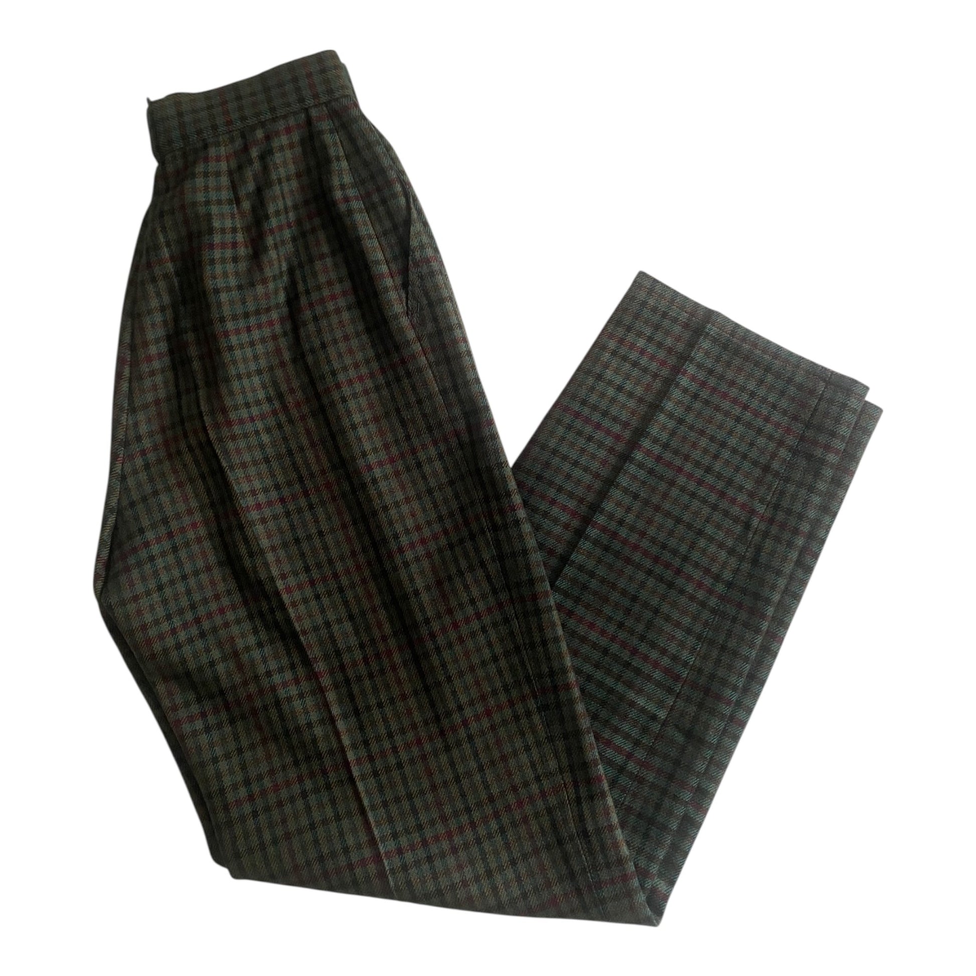 Pantaloni Vintage – Lână Carouri Verde Închis – EU 36 - anbracaminte