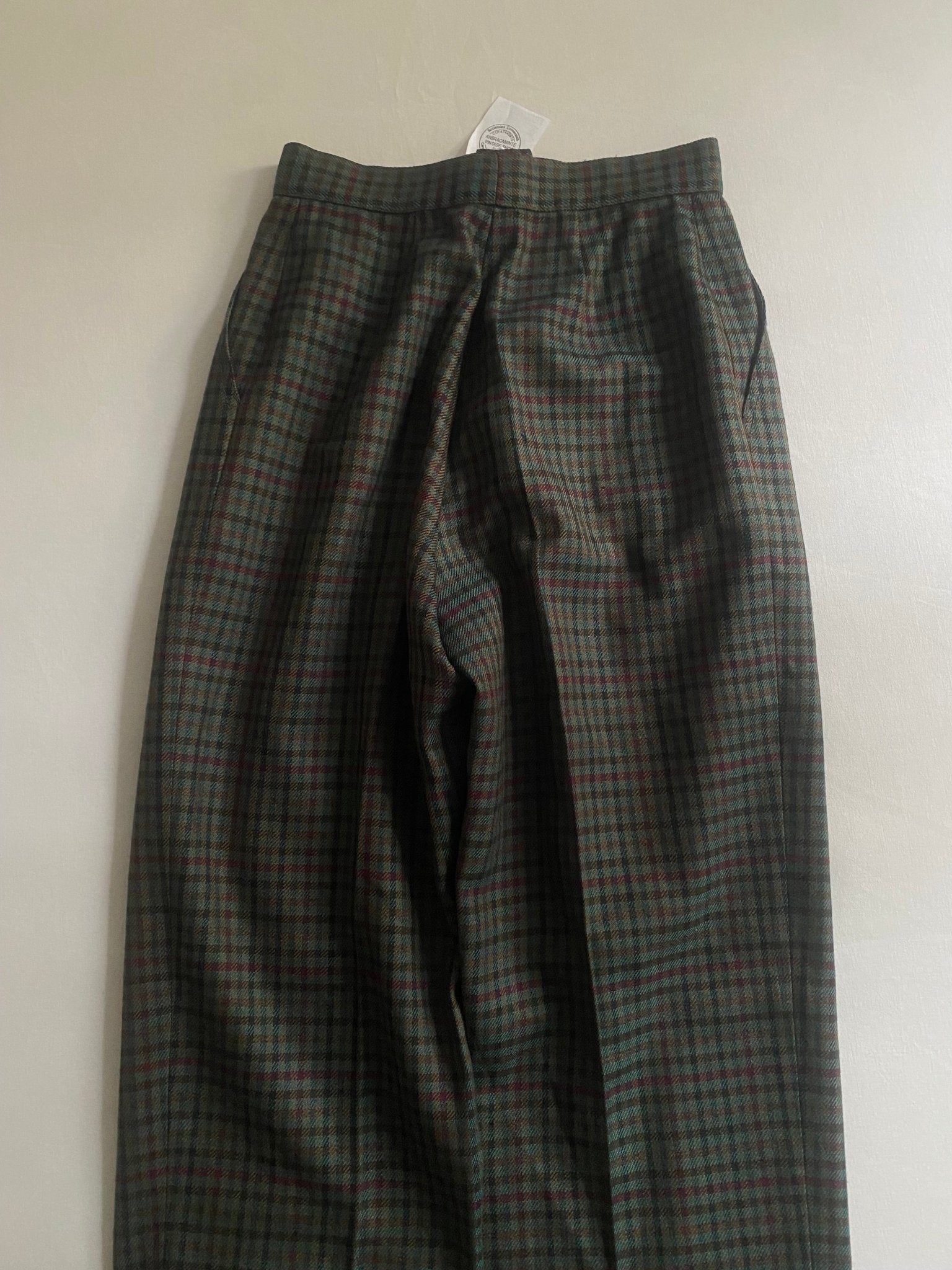 Pantaloni Vintage – Lână Carouri Verde Închis – EU 36 - anbracaminte