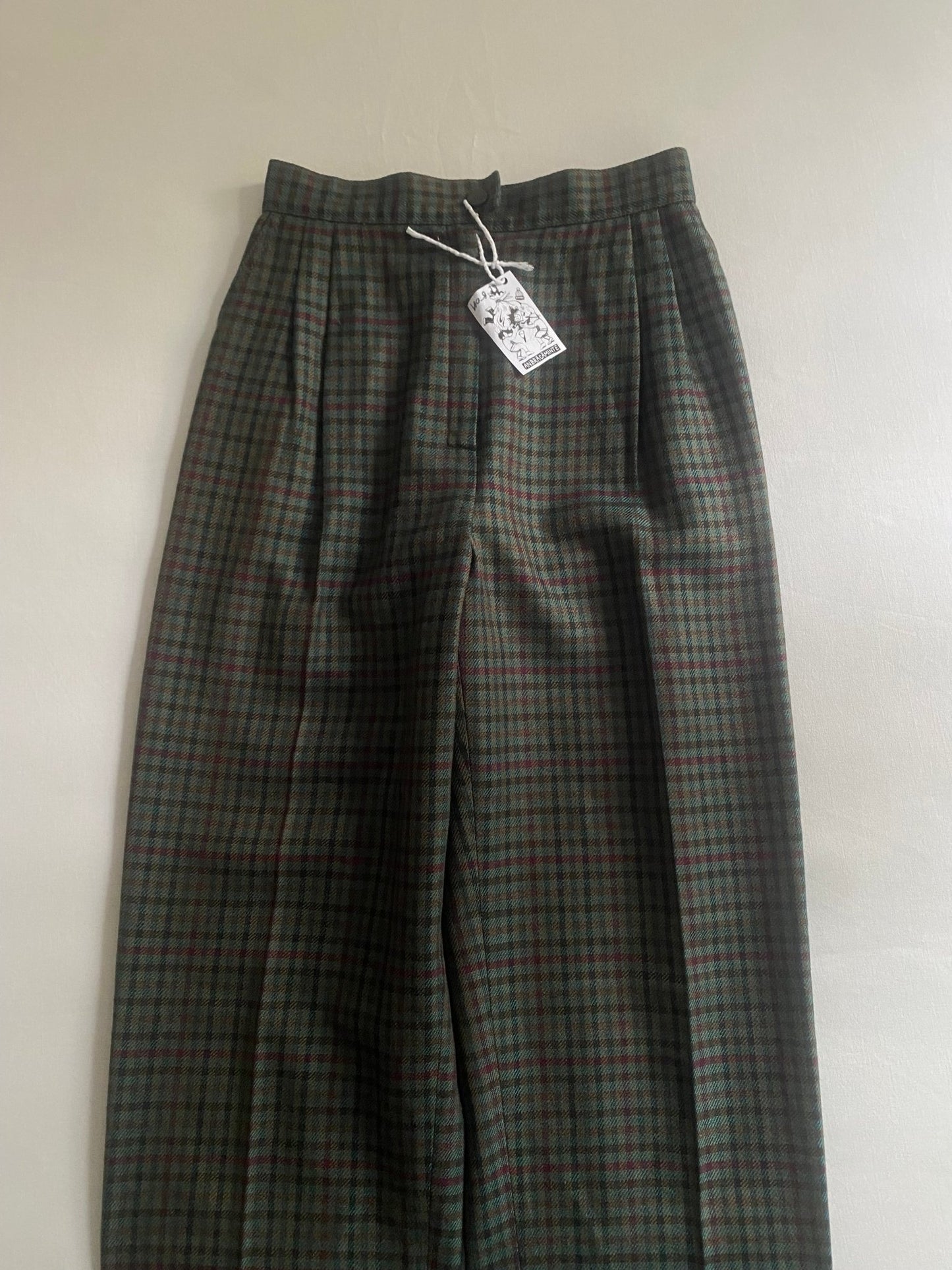 Pantaloni Vintage – Lână Carouri Verde Închis – EU 36 - anbracaminte