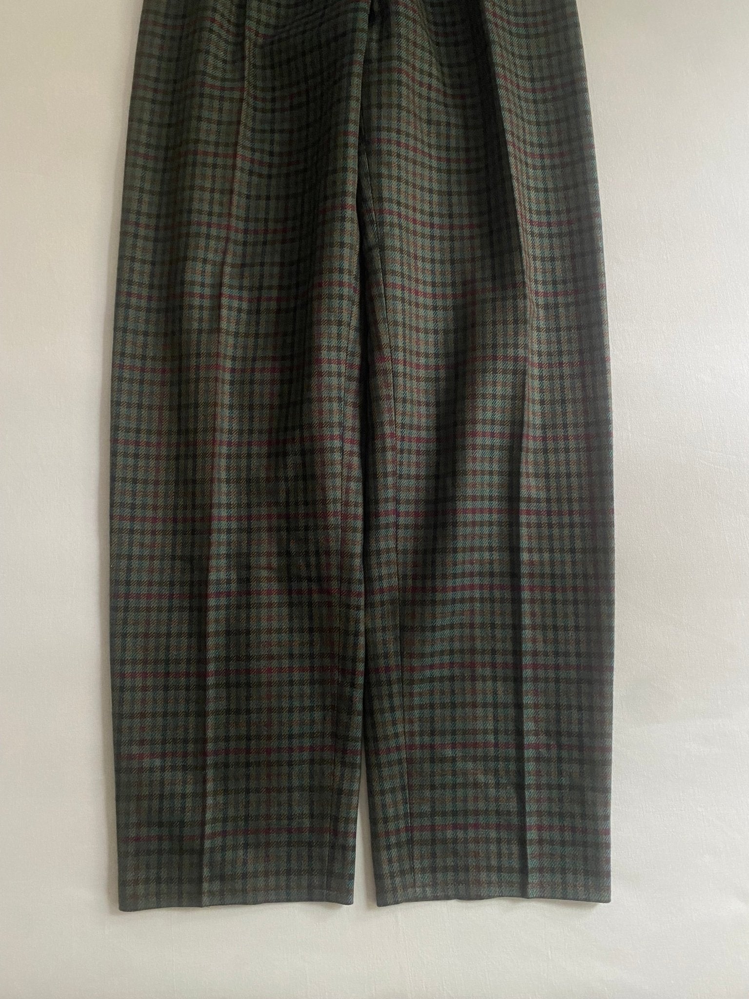 Pantaloni Vintage – Lână Carouri Verde Închis – EU 36 - anbracaminte