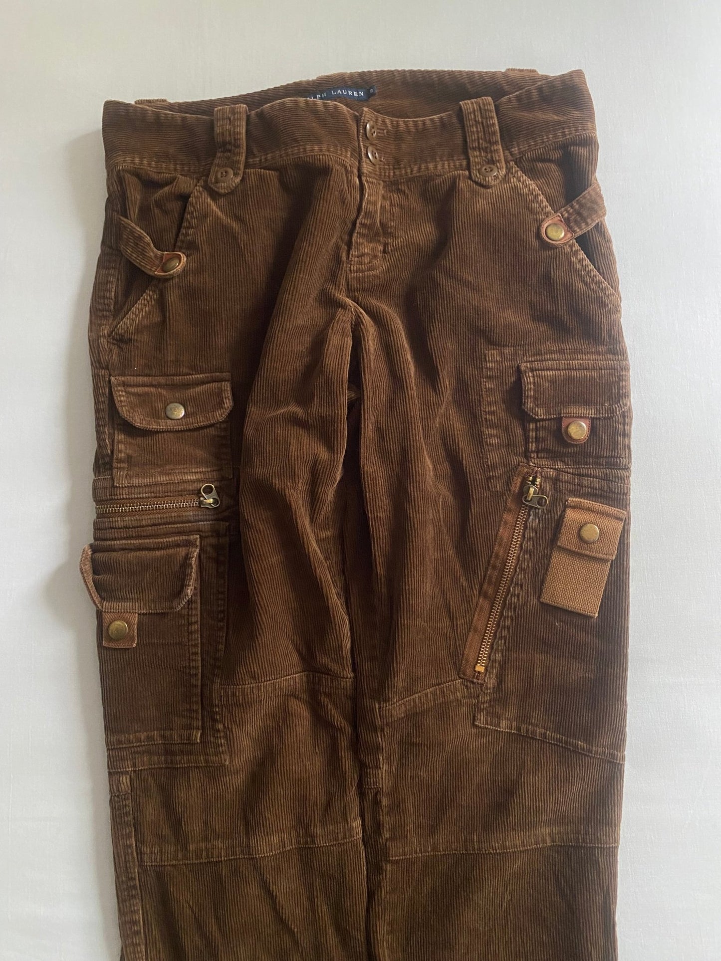 Pantaloni vintage Ralph Lauren pentru femei, cargo din catifea maro tehnică 🍂 - anbracaminte