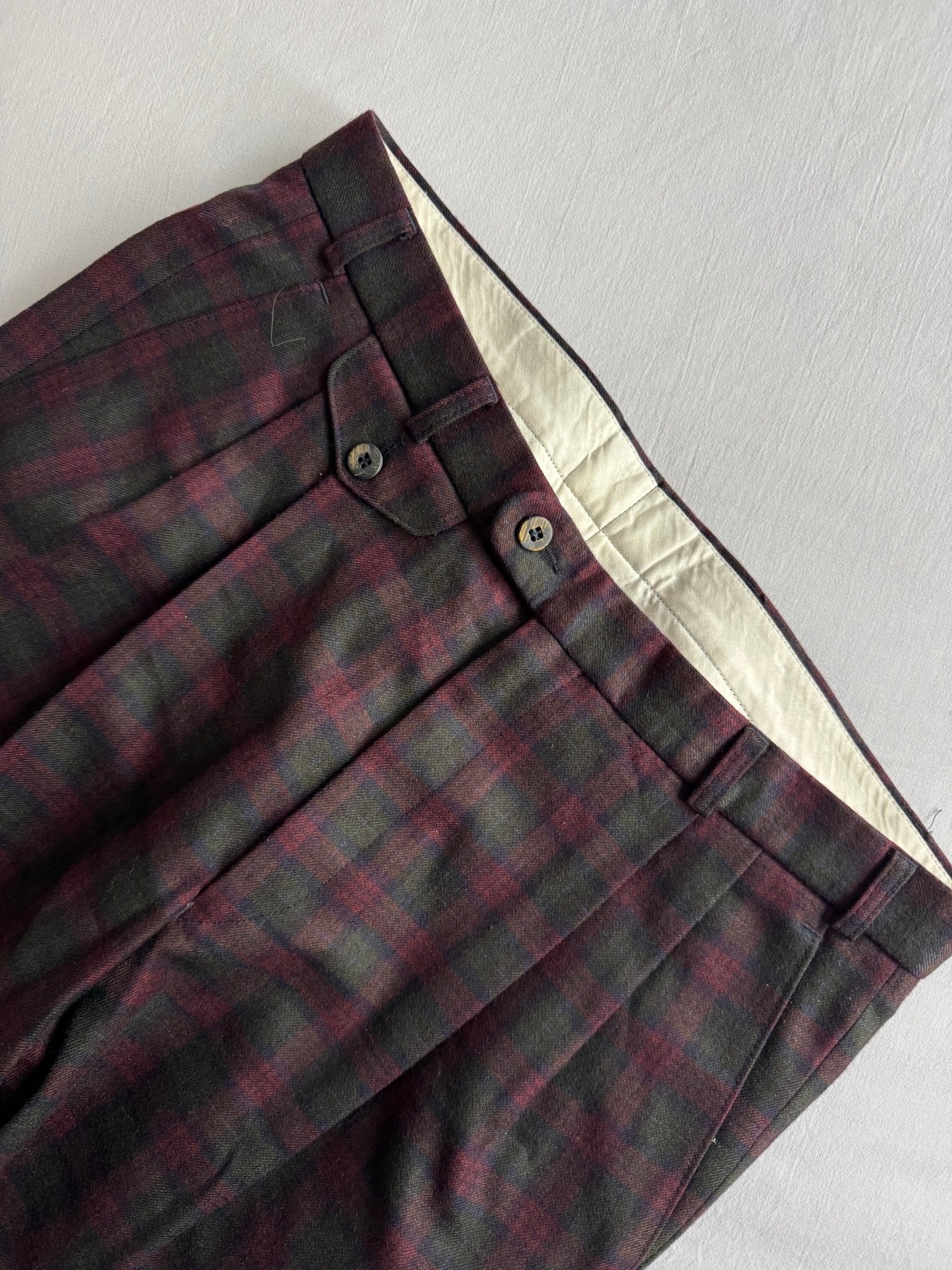 🍷 Pantaloni Vintage Slacks Burgundy & Verde / Pure New Wool (Size 50) - anbracaminte