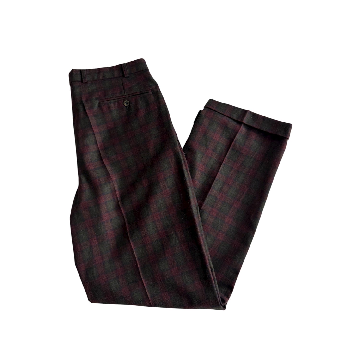 🍷 Pantaloni Vintage Slacks Burgundy & Verde / Pure New Wool (Size 50) - anbracaminte