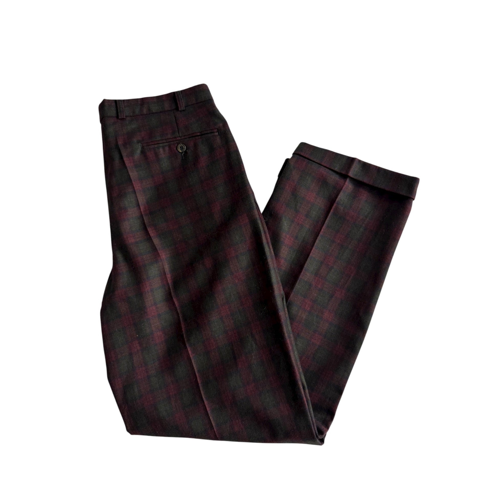 🍷 Pantaloni Vintage Slacks Burgundy & Verde / Pure New Wool (Size 50) - anbracaminte