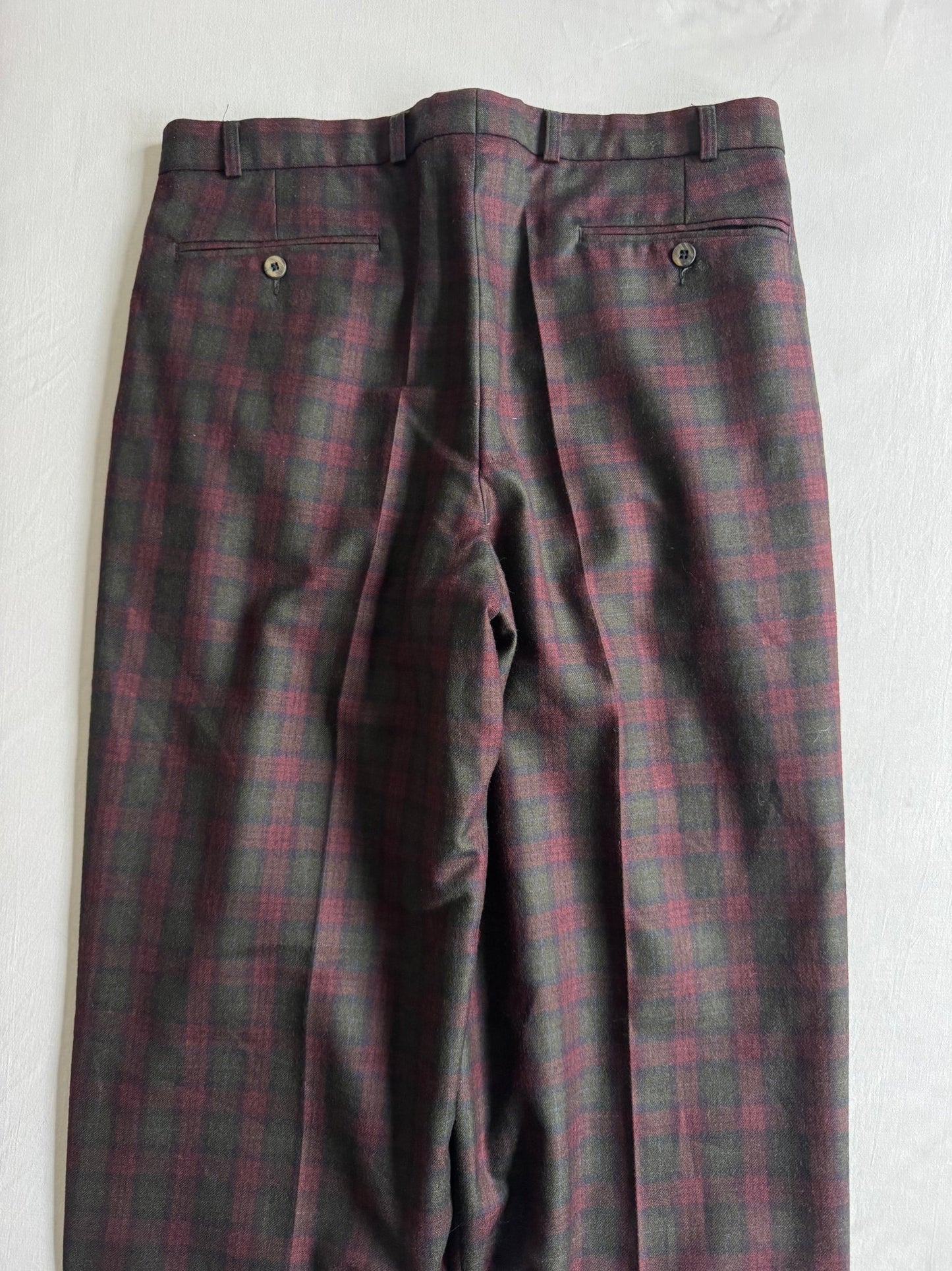 🍷 Pantaloni Vintage Slacks Burgundy & Verde / Pure New Wool (Size 50) - anbracaminte