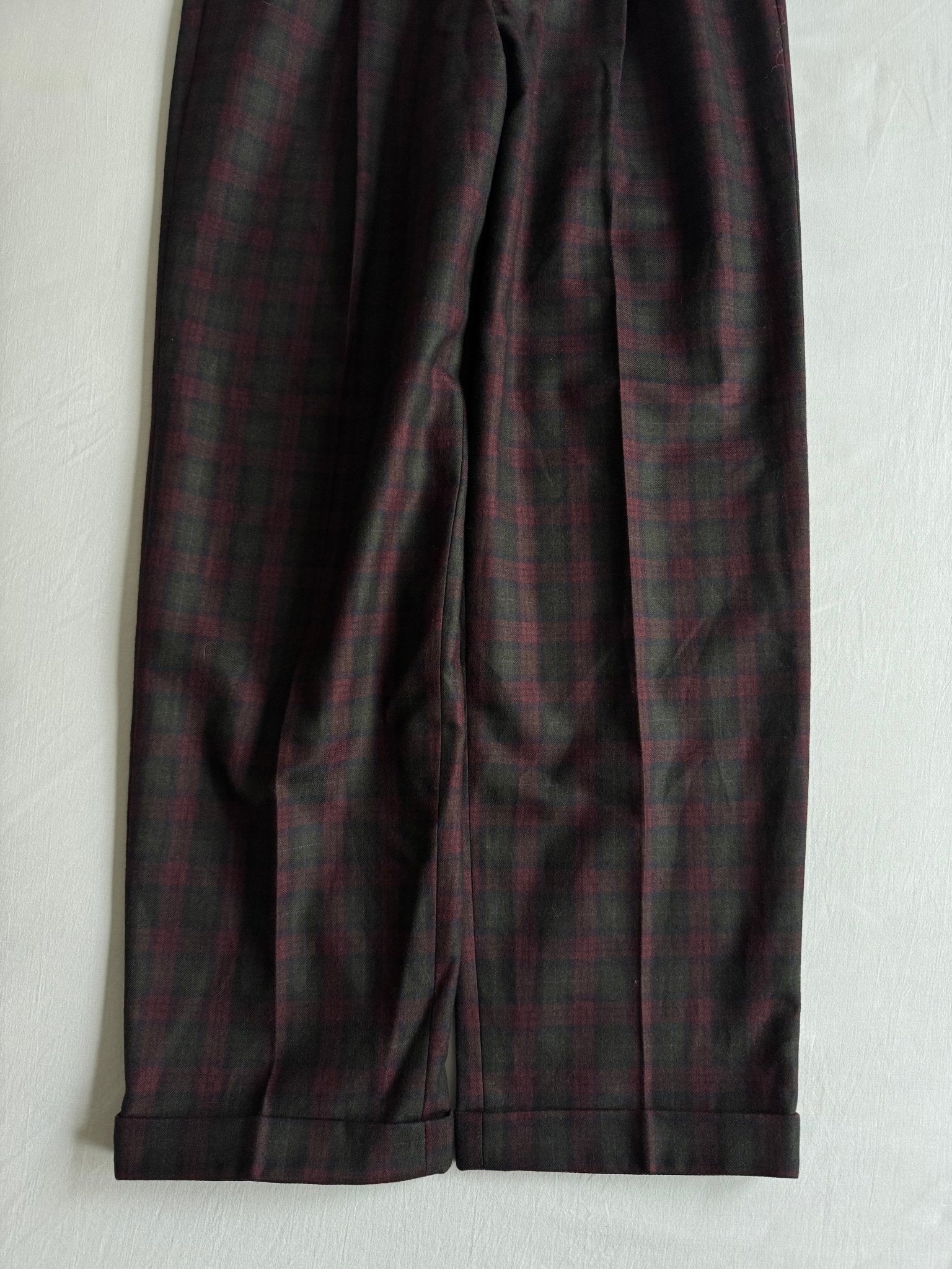 🍷 Pantaloni Vintage Slacks Burgundy & Verde / Pure New Wool (Size 50) - anbracaminte