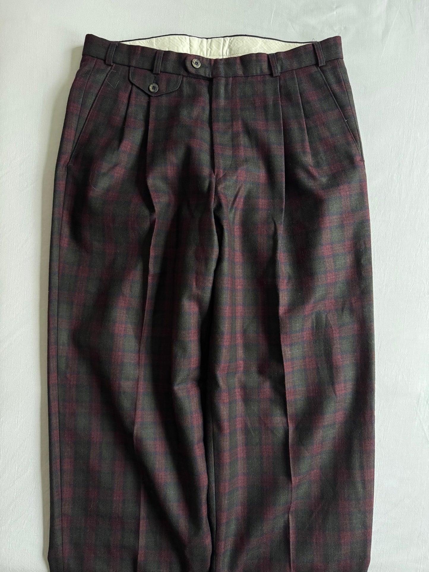 🍷 Pantaloni Vintage Slacks Burgundy & Verde / Pure New Wool (Size 50) - anbracaminte