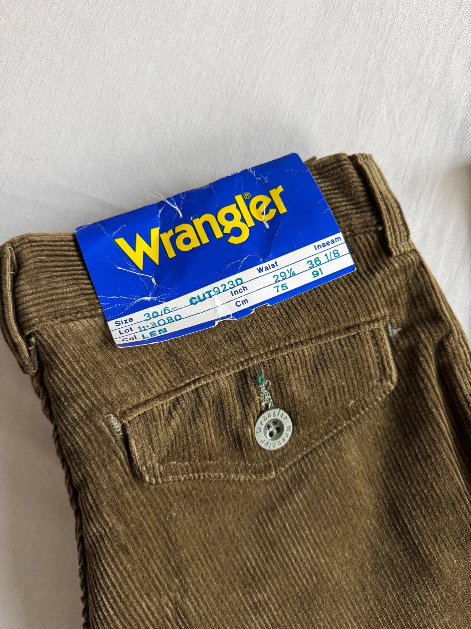 🤠 Pantaloni Wrangler Deadstock din Catifea (Corduroy) – Vintage 70’s – Olive Brown - anbracaminte