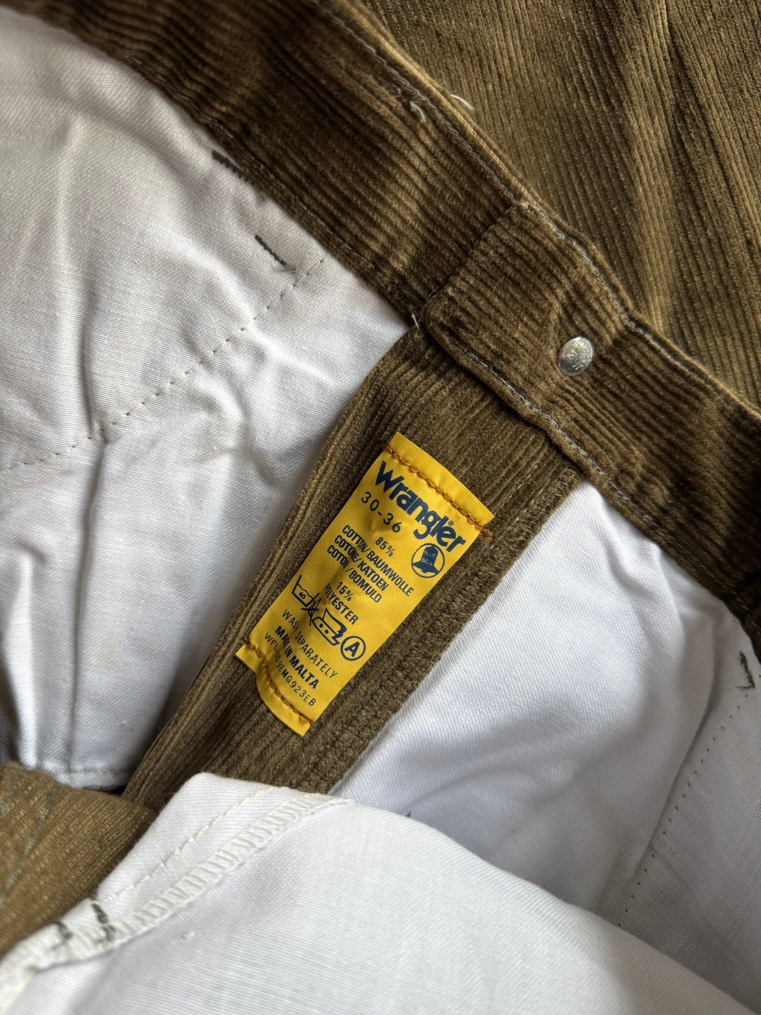 🤠 Pantaloni Wrangler Deadstock din Catifea (Corduroy) – Vintage 70’s – Olive Brown - anbracaminte