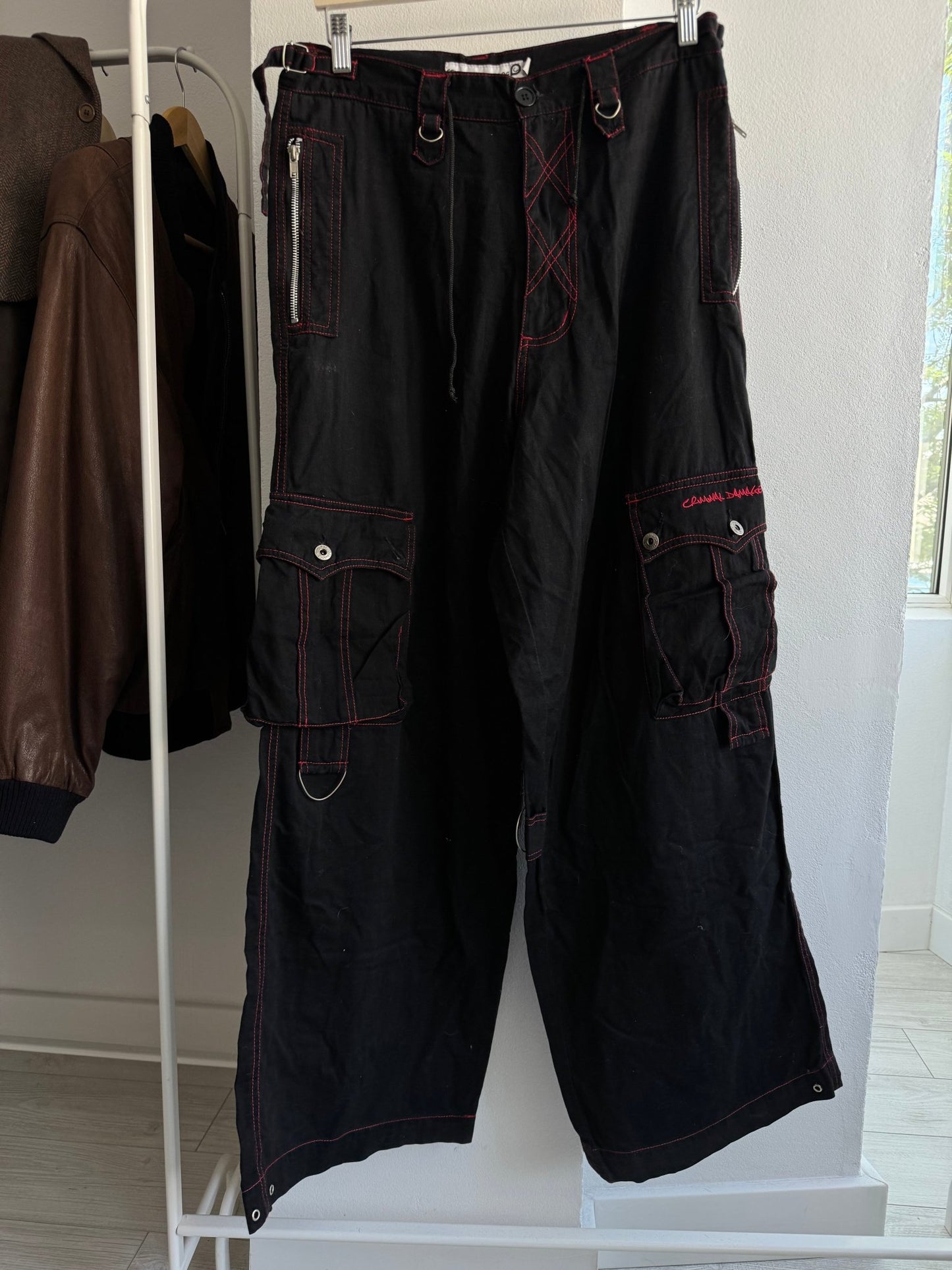 🖤 Pantaloni Y2K Criminal Damage Baggy Rave Trousers – W32 (Adjustable) - anbracaminte
