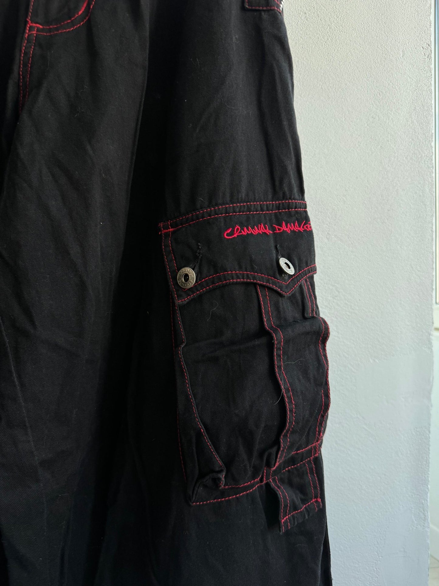 🖤 Pantaloni Y2K Criminal Damage Baggy Rave Trousers – W32 (Adjustable) - anbracaminte