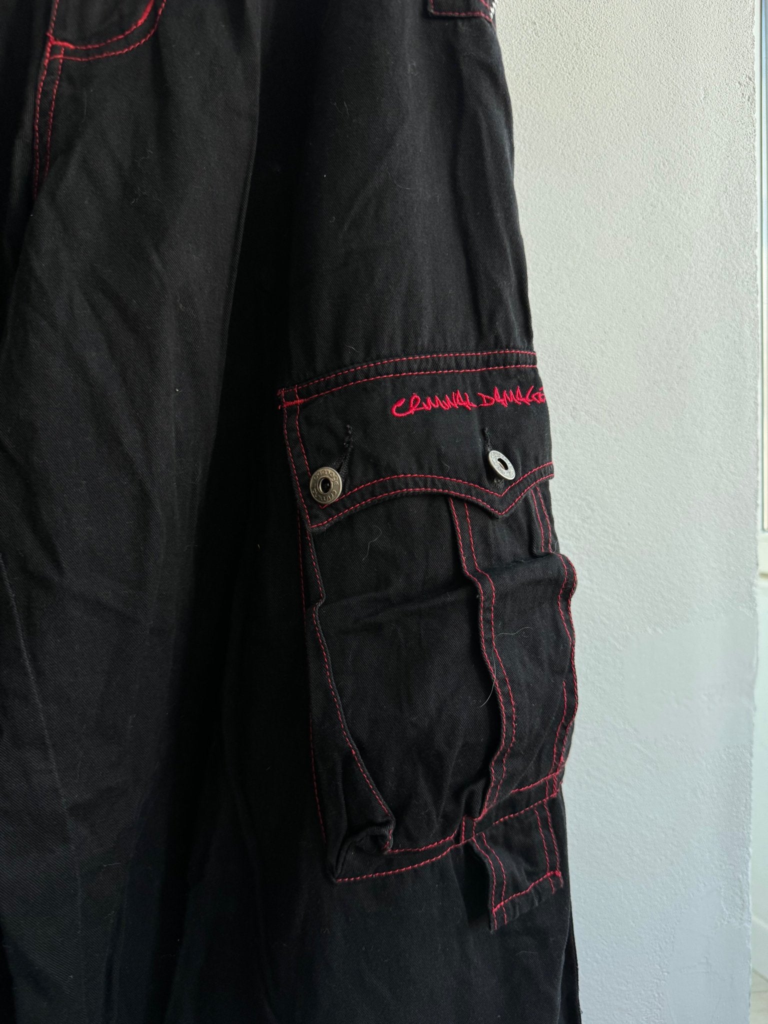 🖤 Pantaloni Y2K Criminal Damage Baggy Rave Trousers – W32 (Adjustable) - anbracaminte