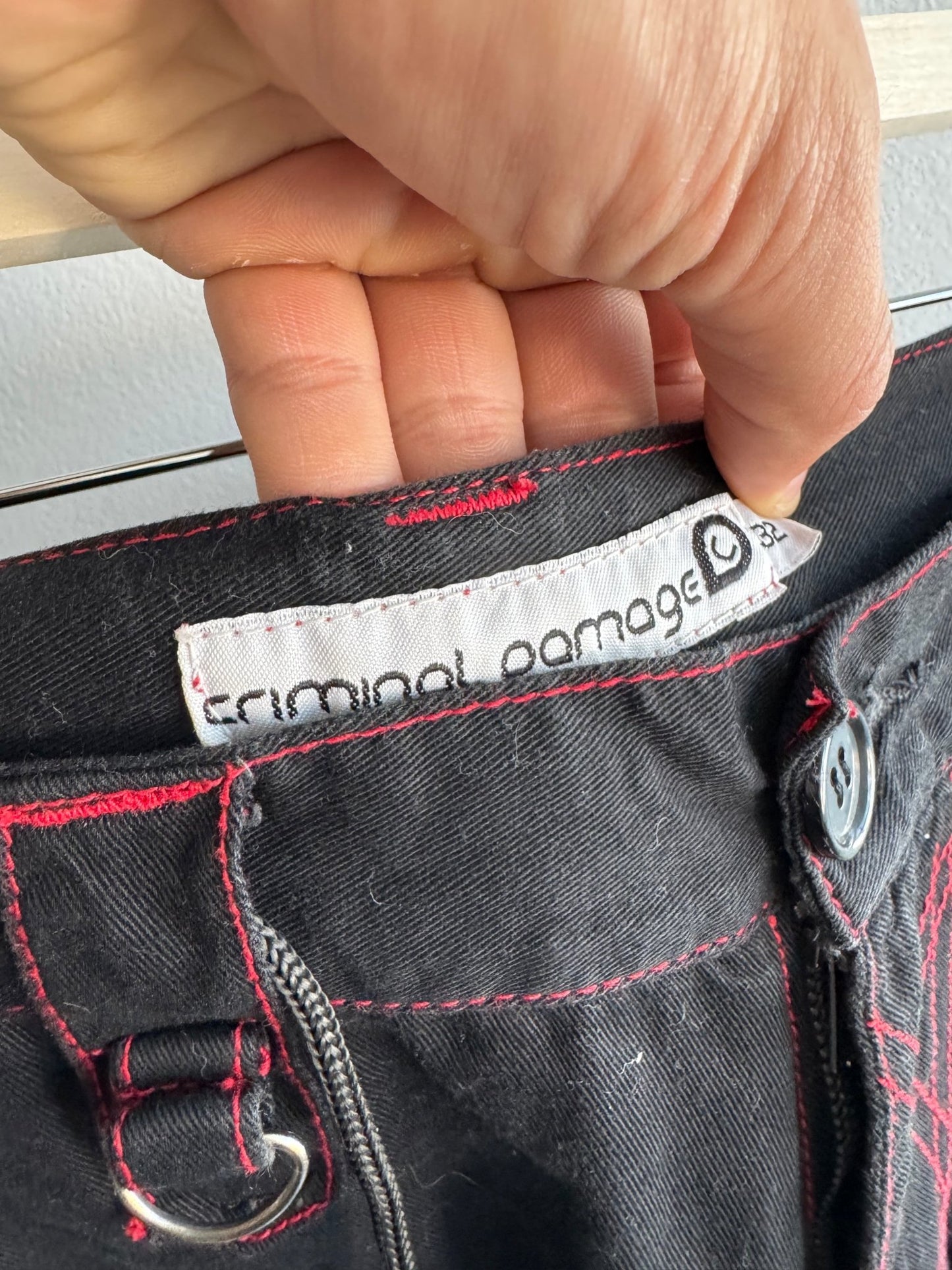 🖤 Pantaloni Y2K Criminal Damage Baggy Rave Trousers – W32 (Adjustable) - anbracaminte