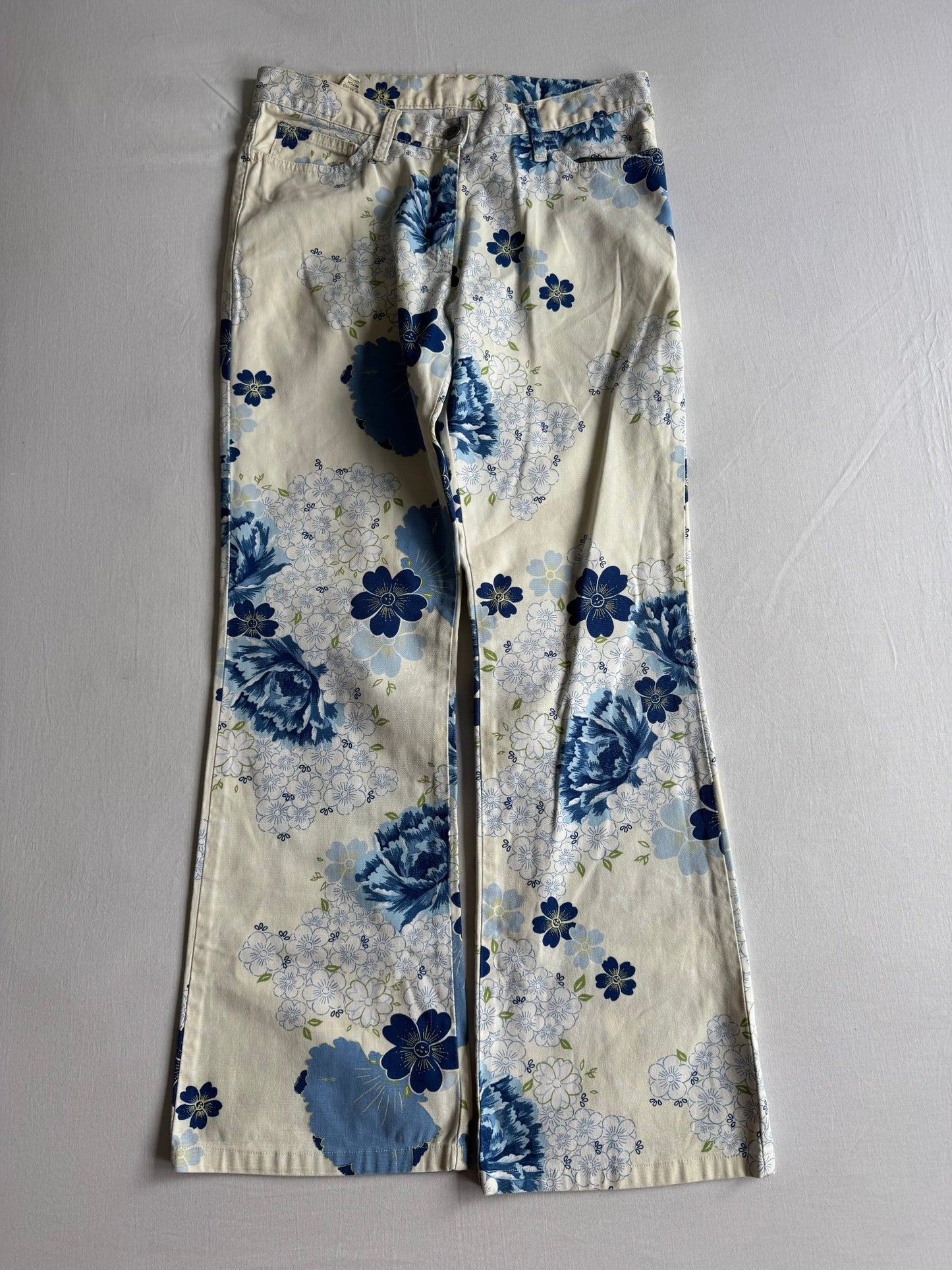 🌼 Pantaloni Y2K Damă Benetton Bootcut cu Imprimeu Floral – S (IT 42) - anbracaminte