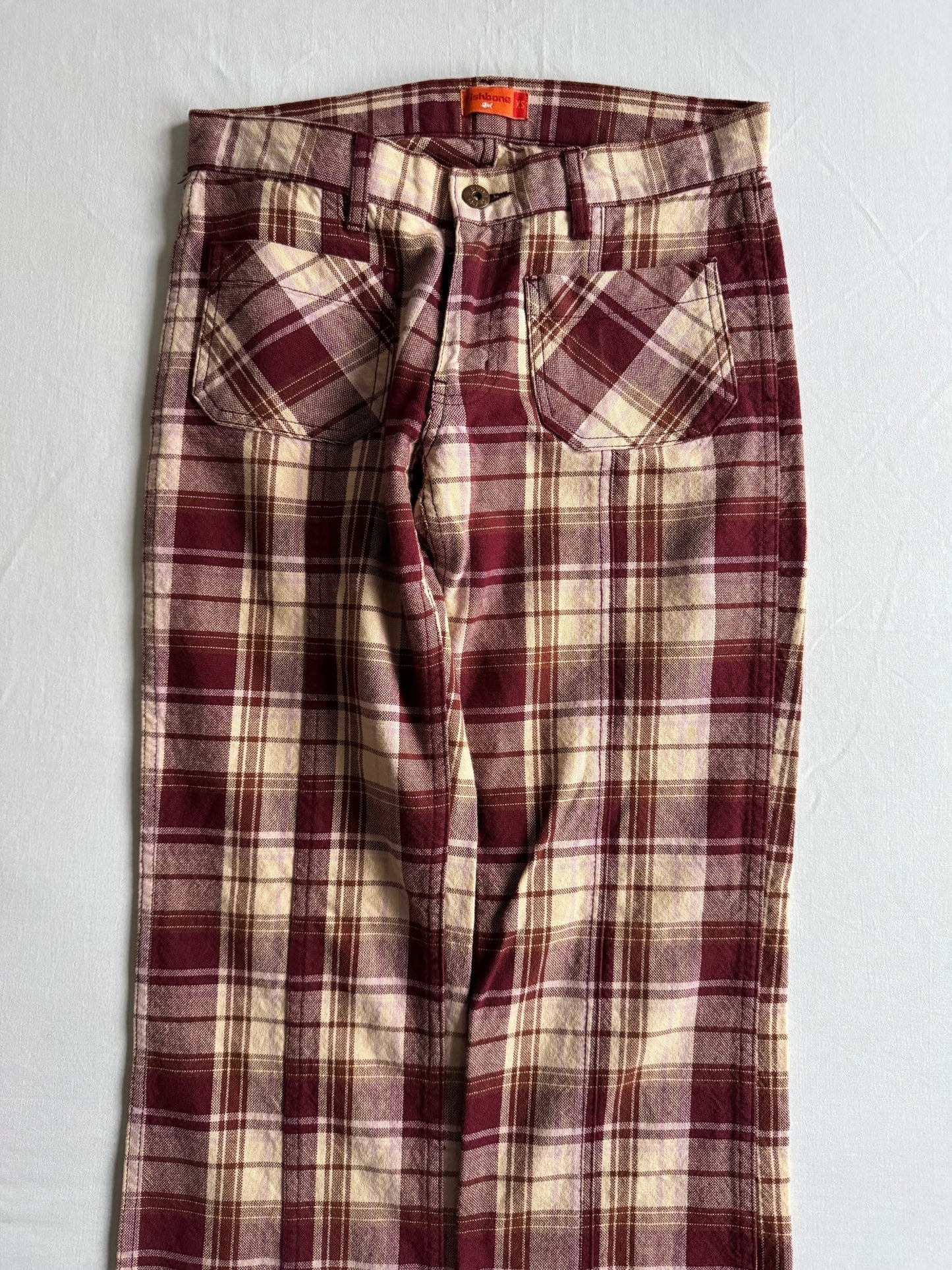 🎣 👖 Pantaloni Y2K Fishbone Flared în Carouri – XS Femei - anbracaminte