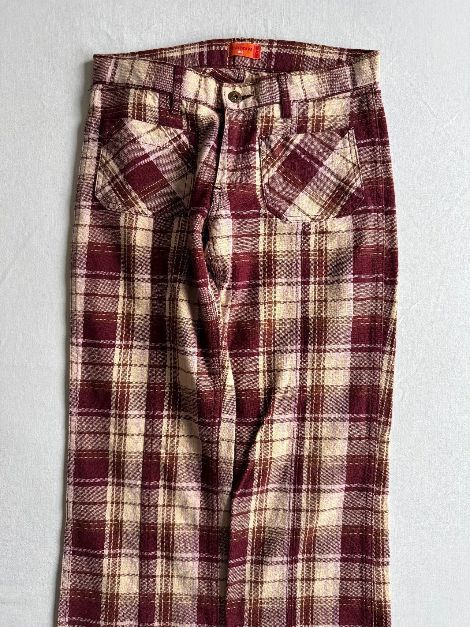🎣 👖 Pantaloni Y2K Fishbone Flared în Carouri – XS Femei - anbracaminte