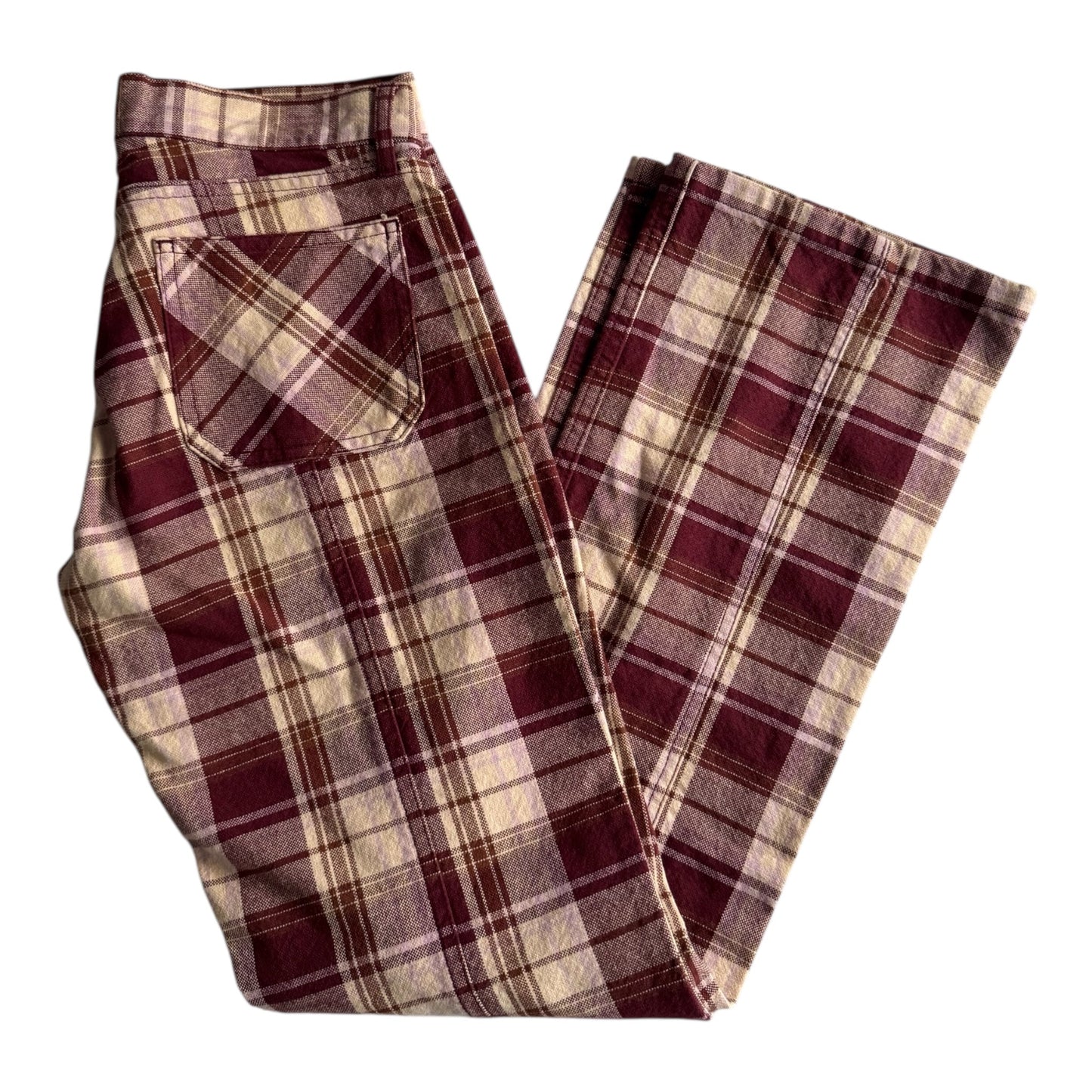 🎣 👖 Pantaloni Y2K Fishbone Flared în Carouri – XS Femei - anbracaminte