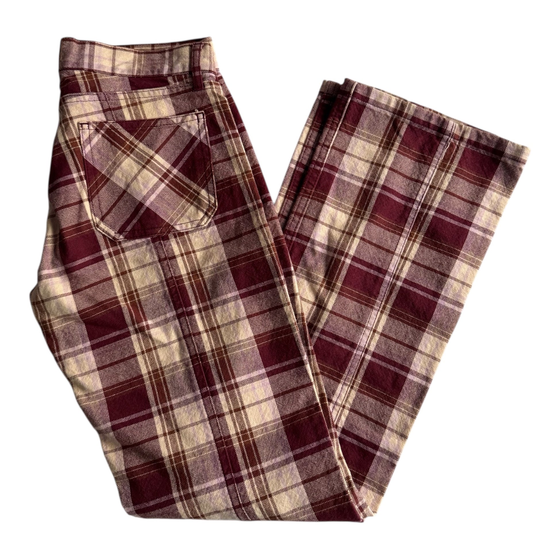🎣 👖 Pantaloni Y2K Fishbone Flared în Carouri – XS Femei - anbracaminte