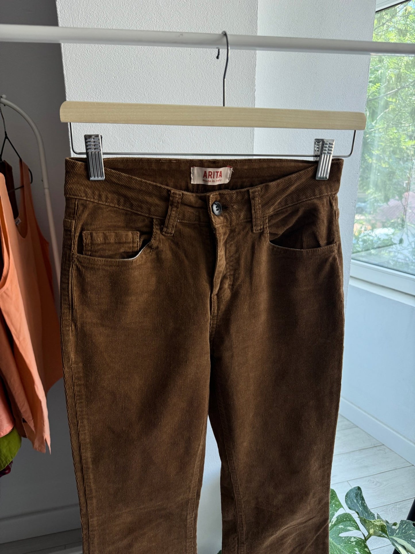 🤠 Pantaloni Y2K Maro Flared din Catifea Reiată – XS Damă – Made in Italy - anbracaminte