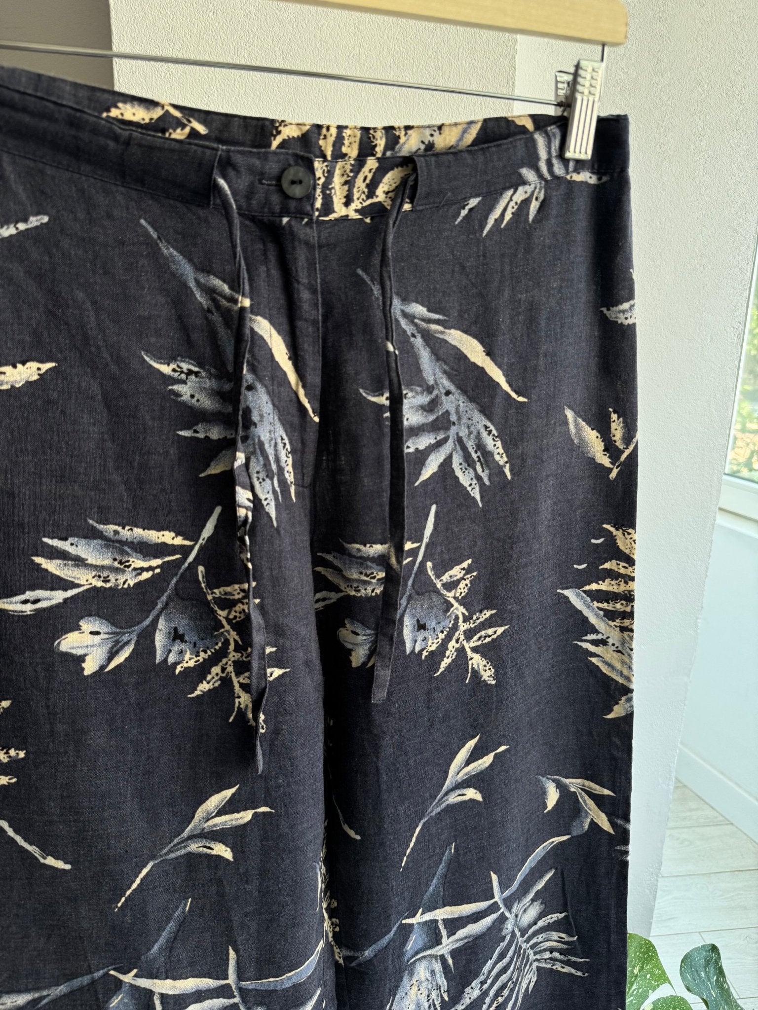 ☀️ Pantaloni Y2K Navy Print din In și Bumbac – Relaxed Fit – EU 36 Damă (S) - anbracaminte