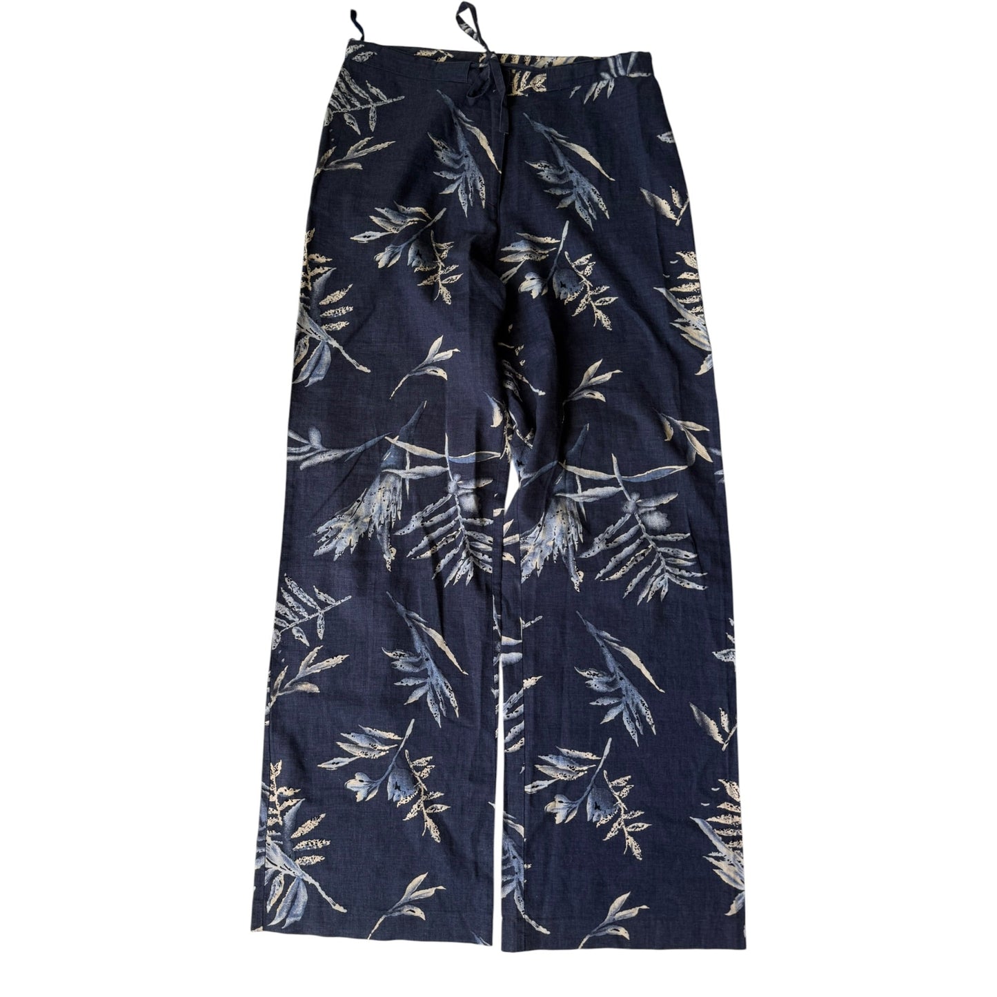 ☀️ Pantaloni Y2K Navy Print din In și Bumbac – Relaxed Fit – EU 36 Damă (S) - anbracaminte