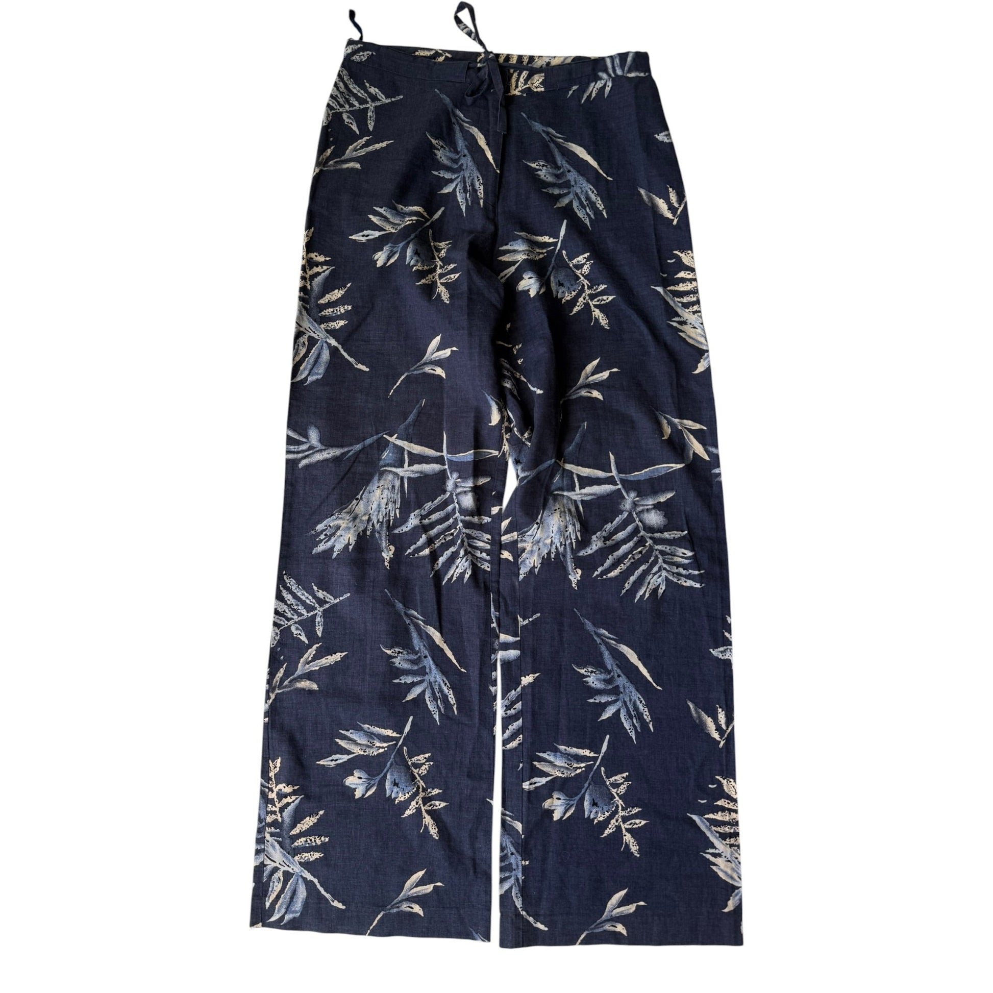 ☀️ Pantaloni Y2K Navy Print din In și Bumbac – Relaxed Fit – EU 36 Damă (S) - anbracaminte