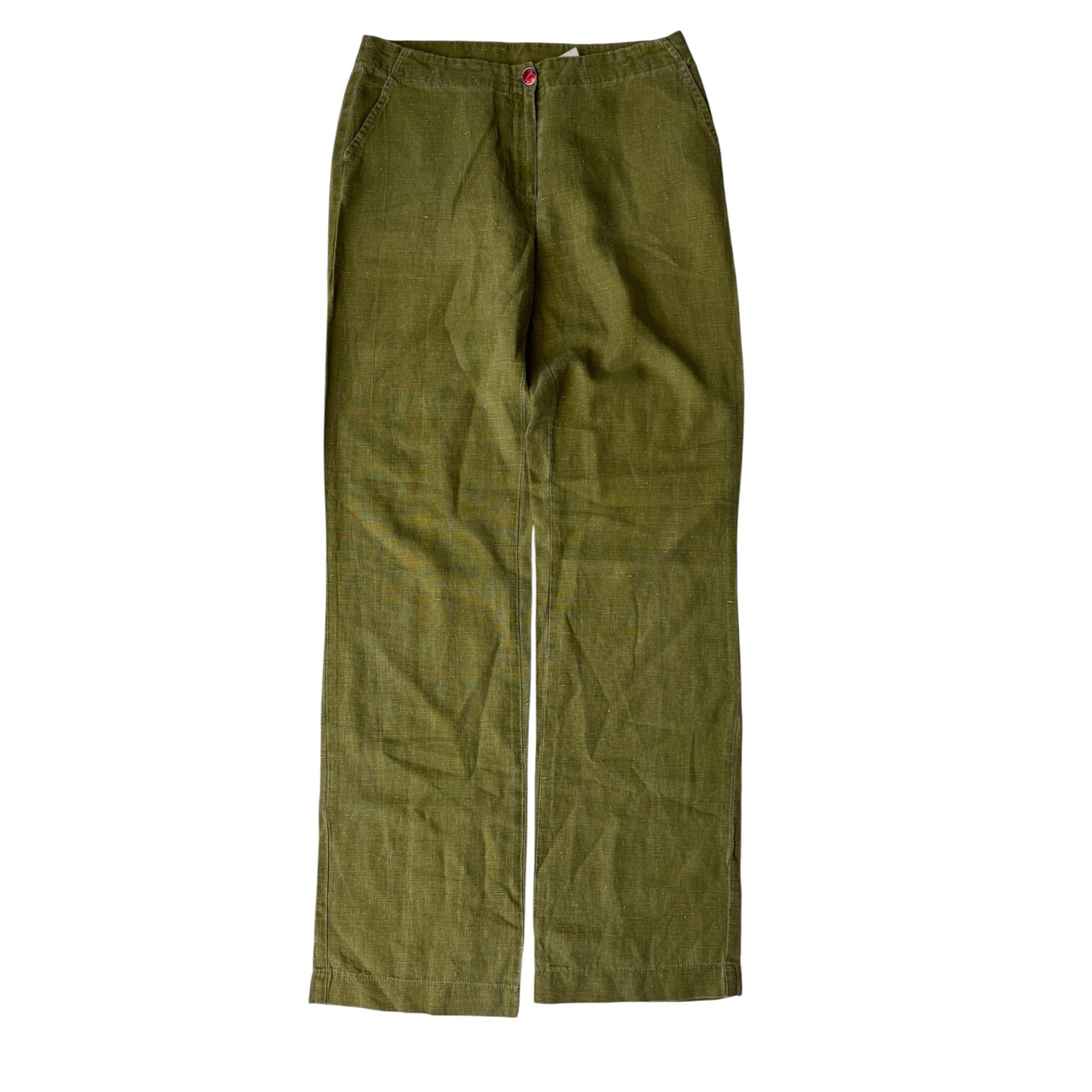 🫒 Pantaloni Y2K Oliv din In și Bumbac – IT 42 Damă (M) – Made in Italy - anbracaminte