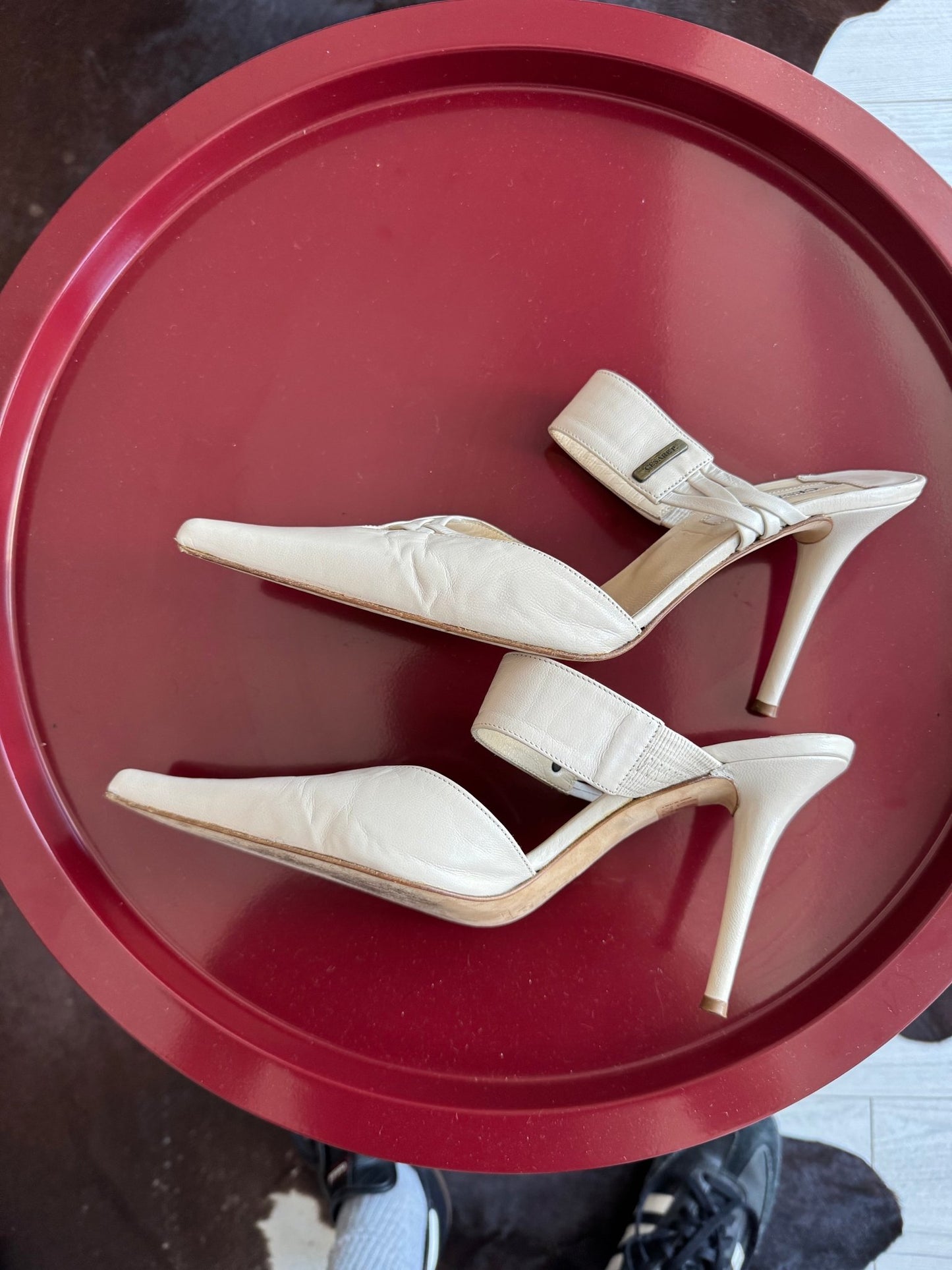 🤍 Pantofi Y2K Cesare Paciotti White Leather Mules – EU 38 – Made in Italy - anbracaminte