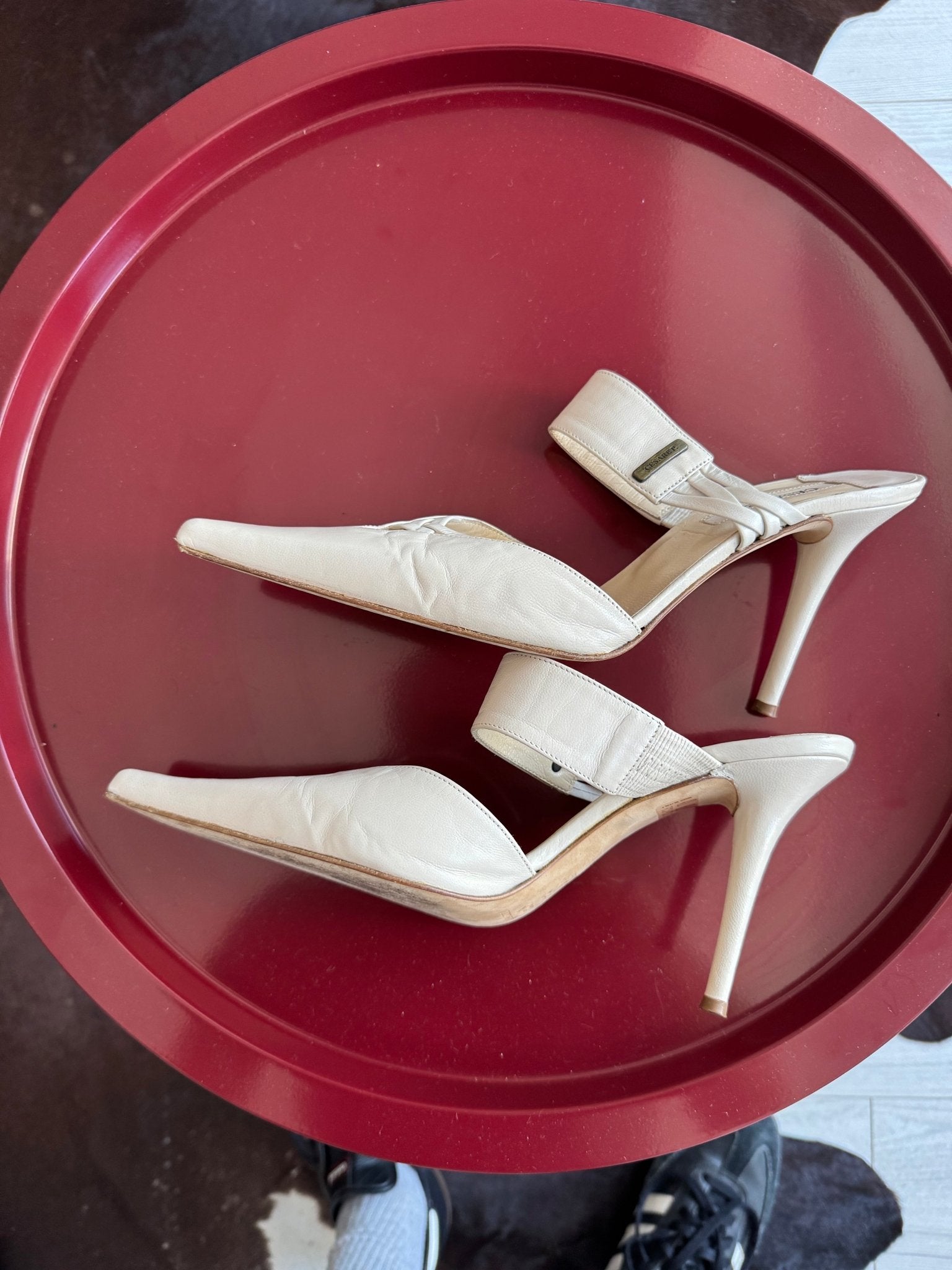 🤍 Pantofi Y2K Cesare Paciotti White Leather Mules – EU 38 – Made in Italy - anbracaminte