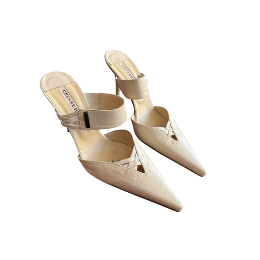 🤍 Pantofi Y2K Cesare Paciotti White Leather Mules – EU 38 – Made in Italy - anbracaminte