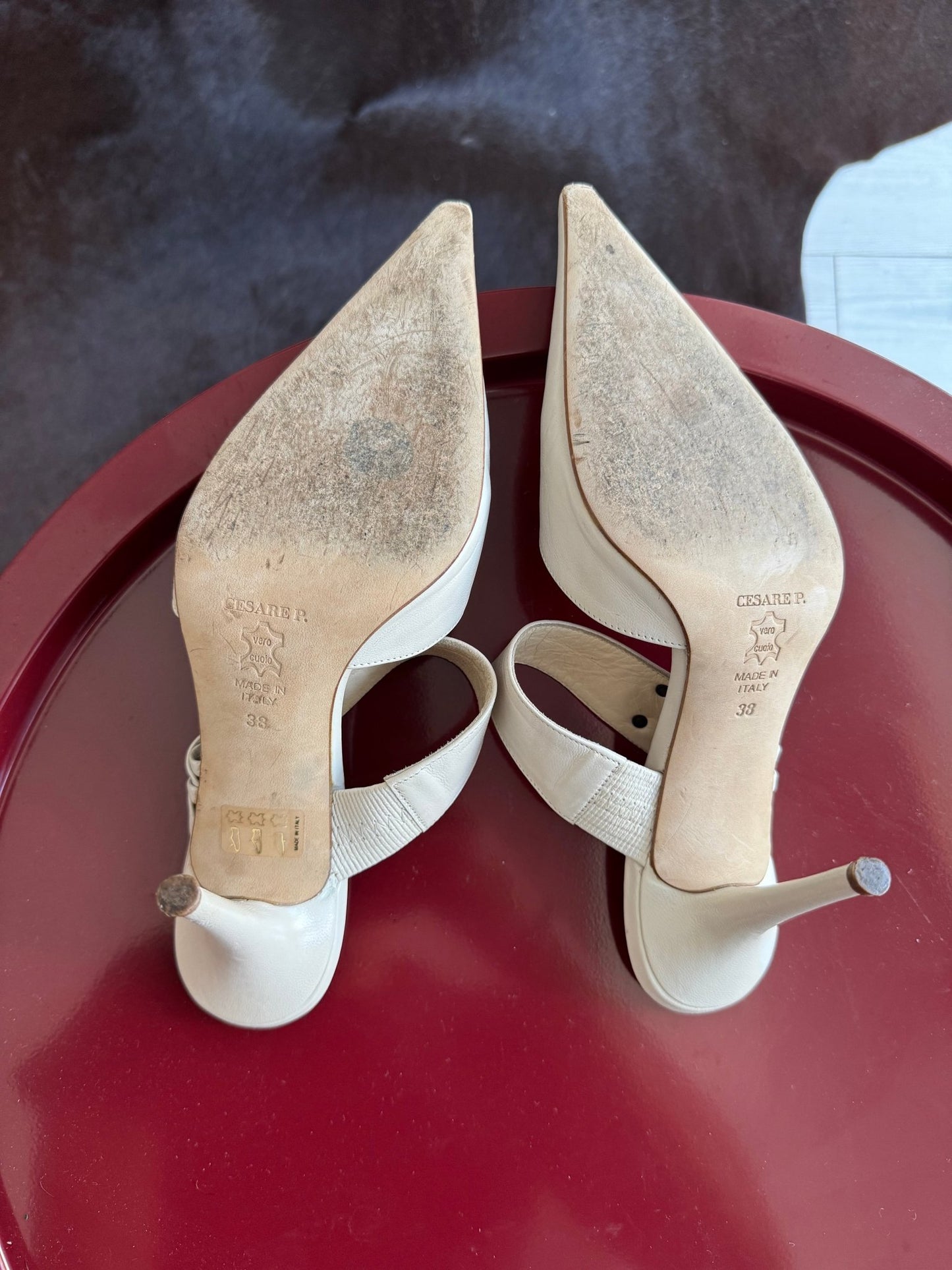 🤍 Pantofi Y2K Cesare Paciotti White Leather Mules – EU 38 – Made in Italy - anbracaminte