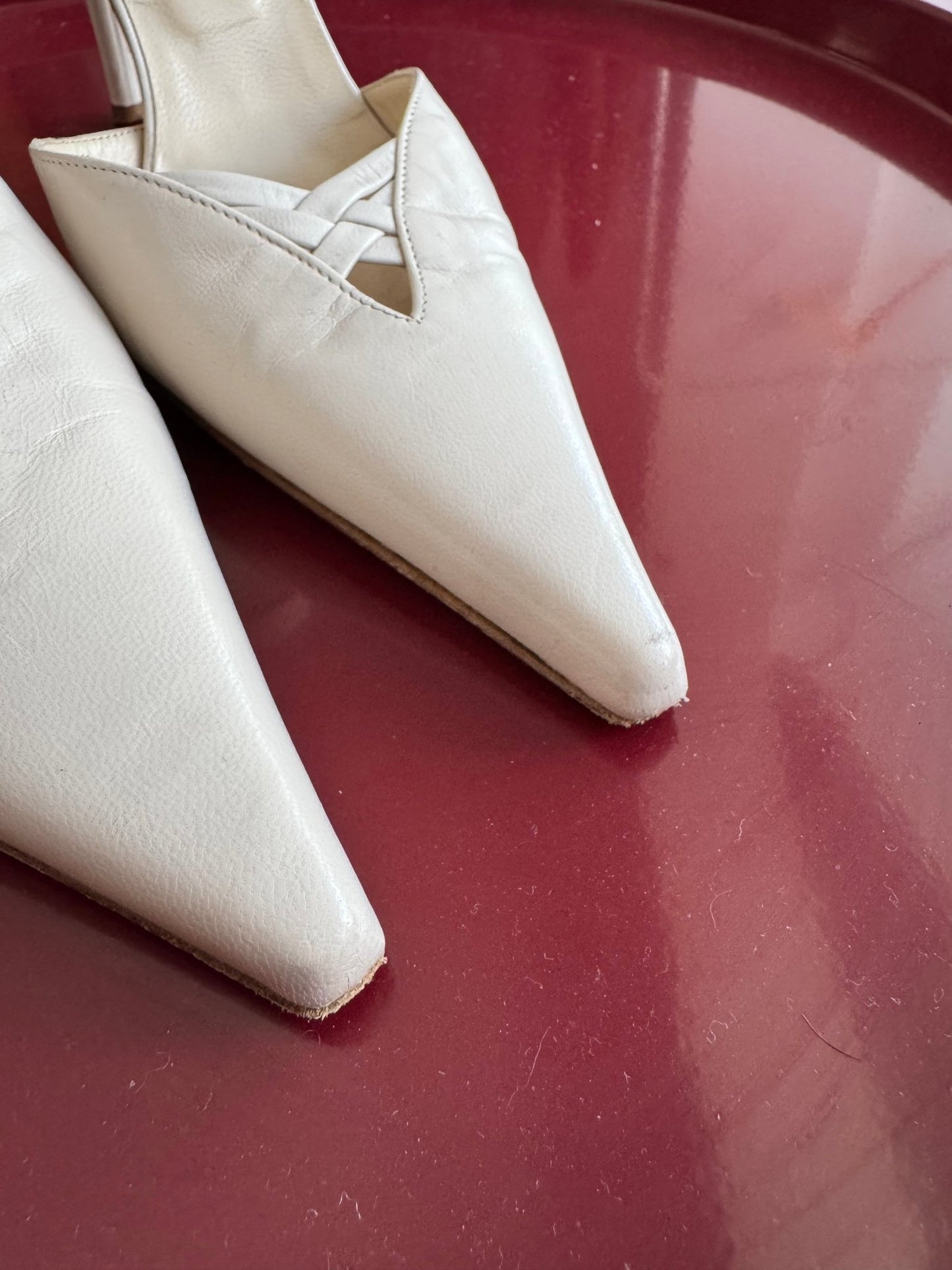 🤍 Pantofi Y2K Cesare Paciotti White Leather Mules – EU 38 – Made in Italy - anbracaminte