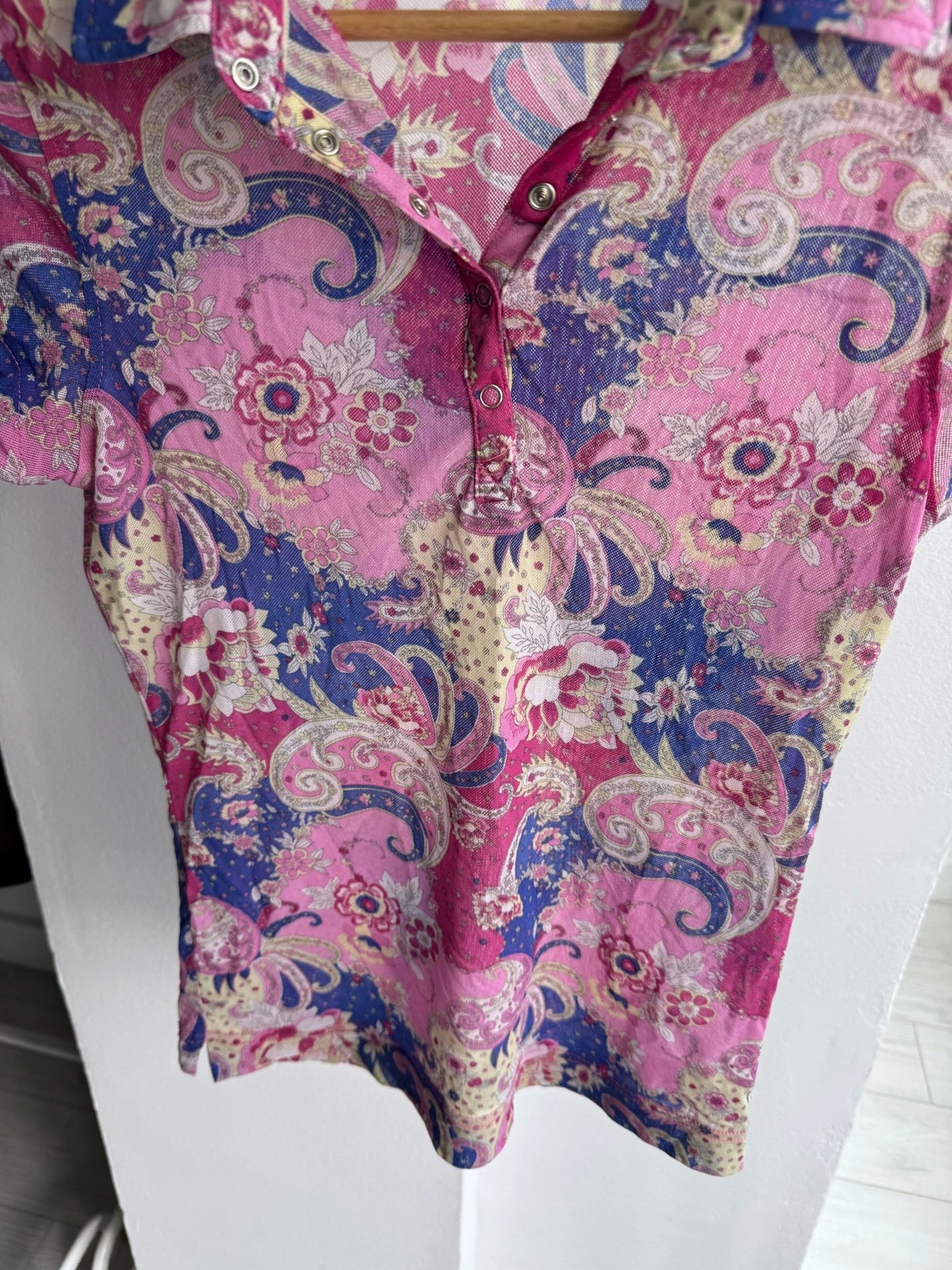 🌷 Polo Y2K Damă Mesh Printed – L - anbracaminte