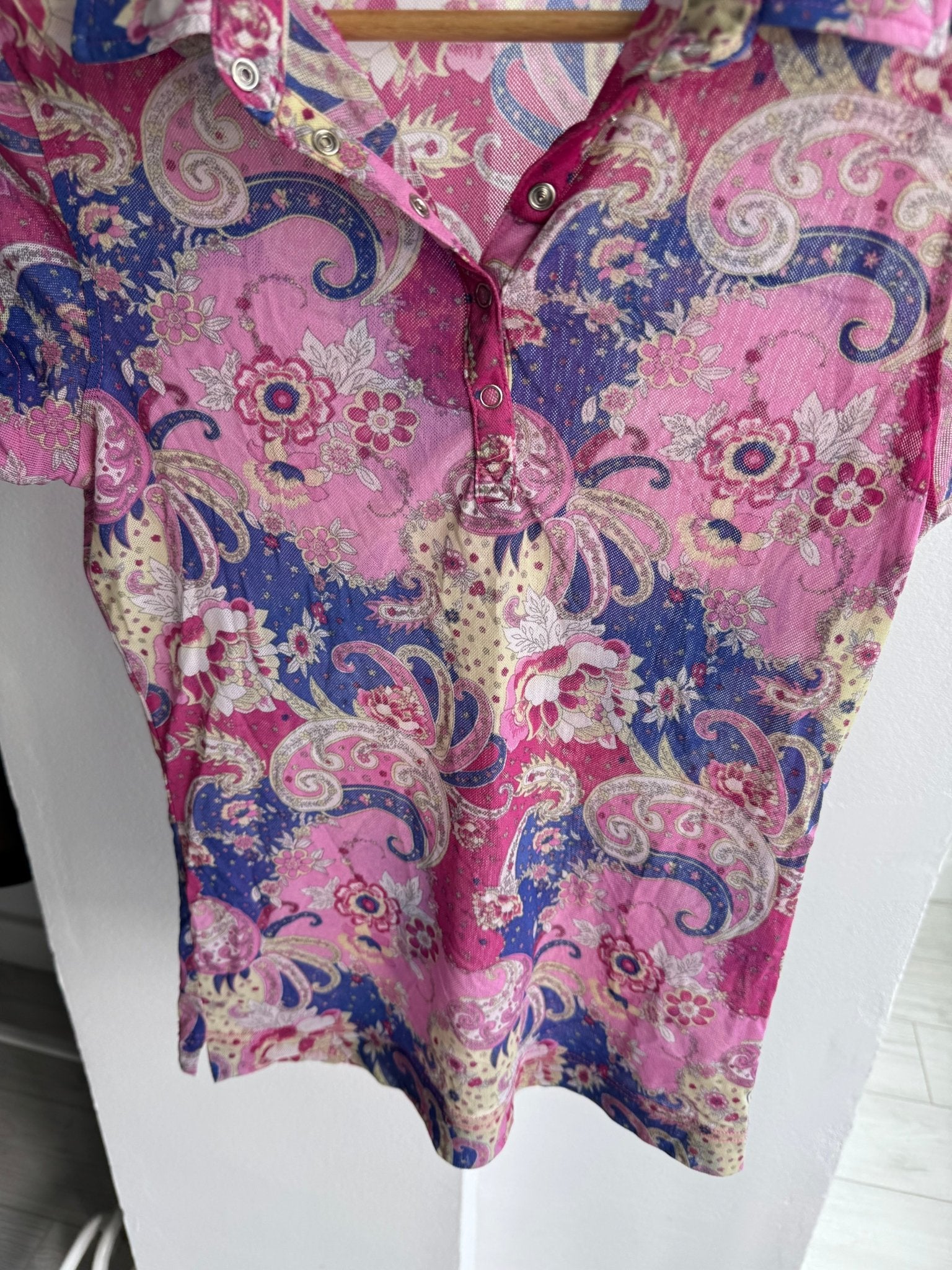 🌷 Polo Y2K Damă Mesh Printed – L - anbracaminte