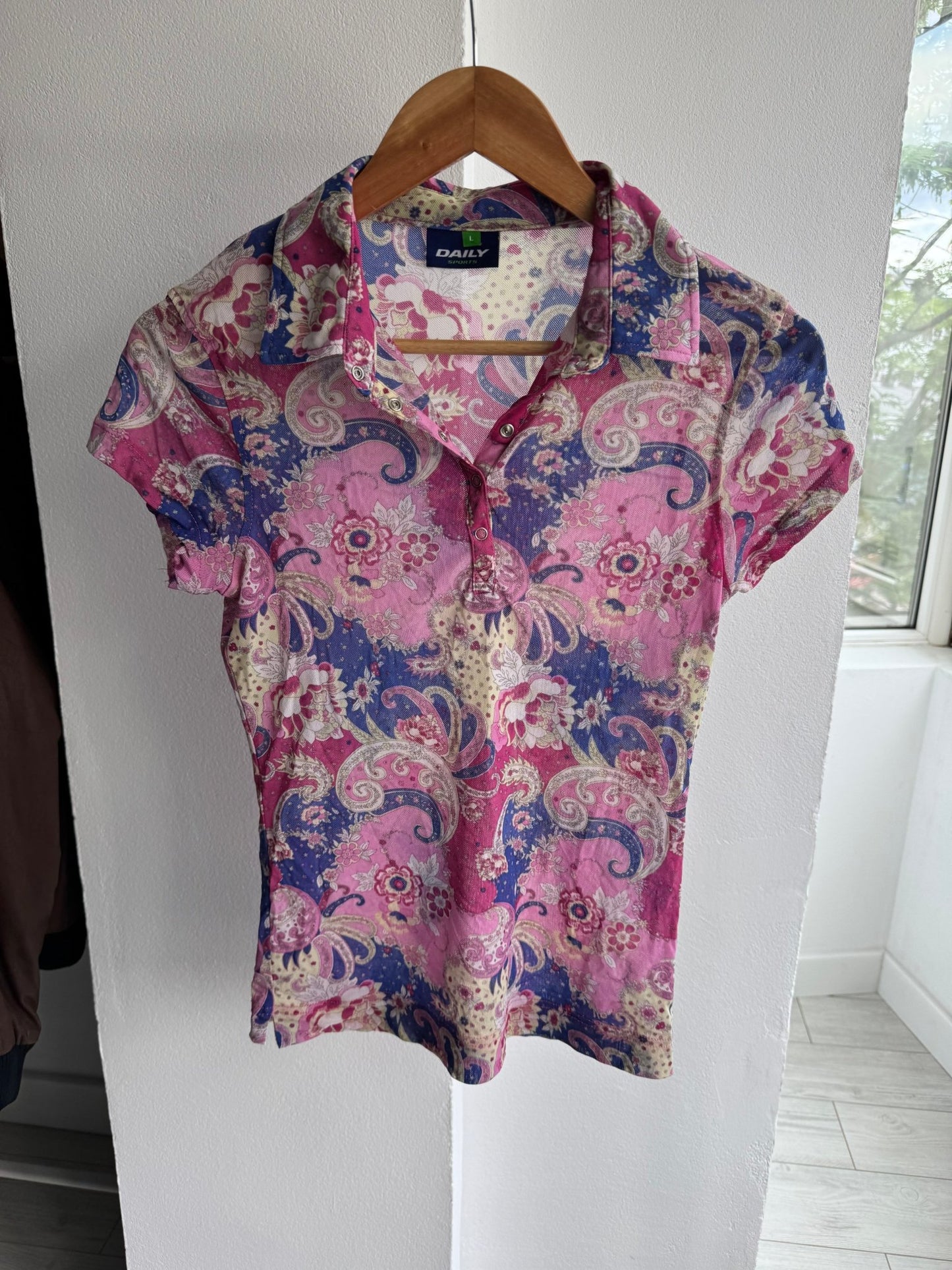 🌷 Polo Y2K Damă Mesh Printed – L - anbracaminte